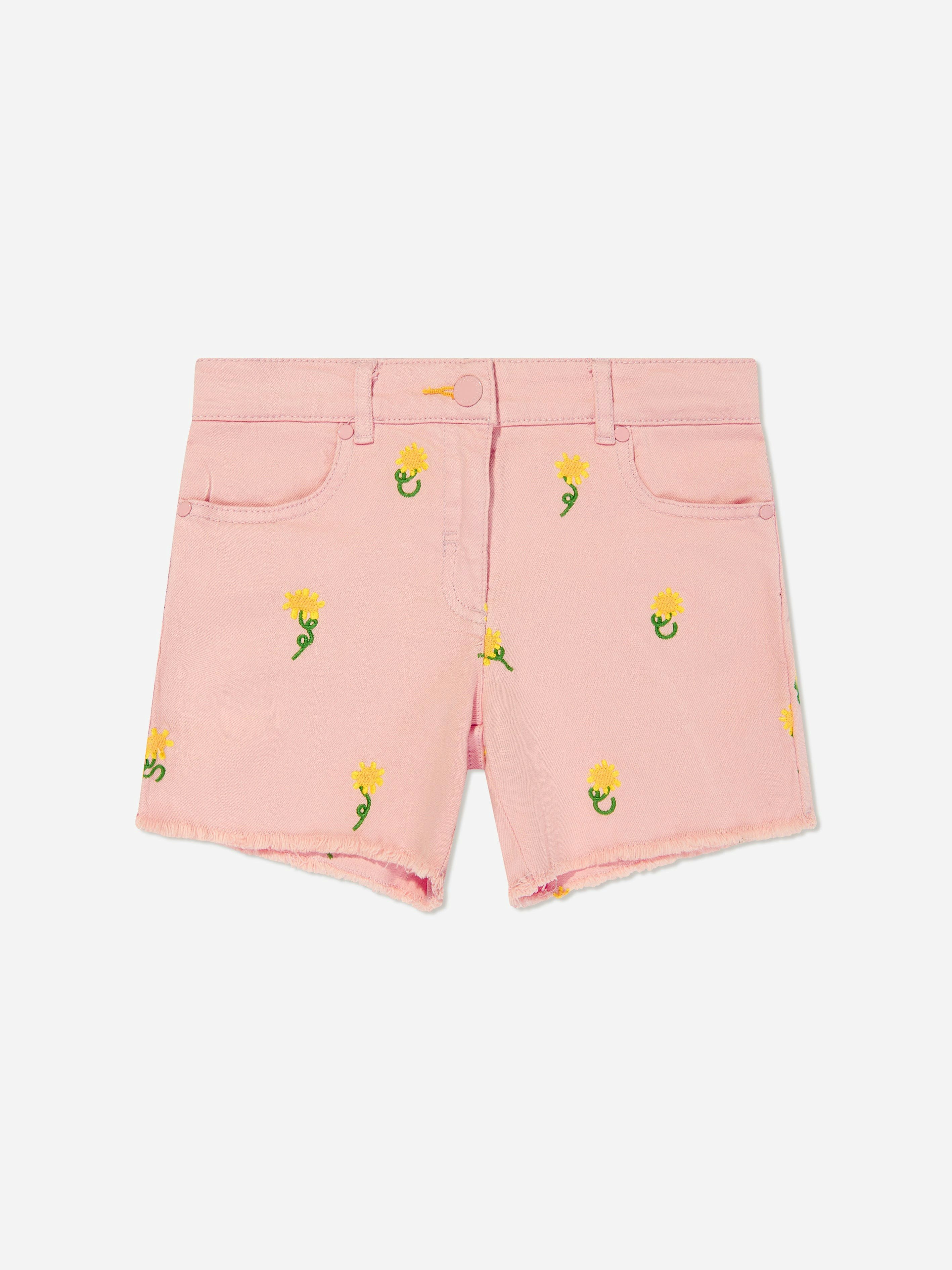 Stella Mccartney Kids Girls Pink Stella Mccartney Embroidered Flower Shorts In - 14 Yrs