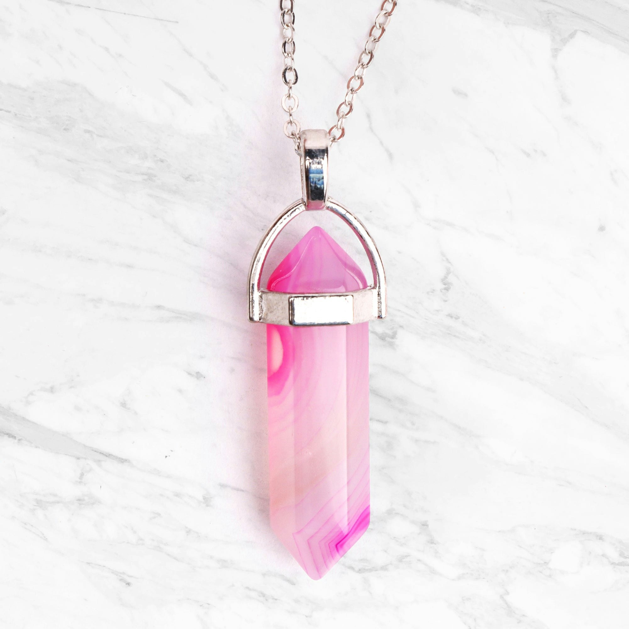 Myga Silver/Pink Plated Crystal Pendant - Agate