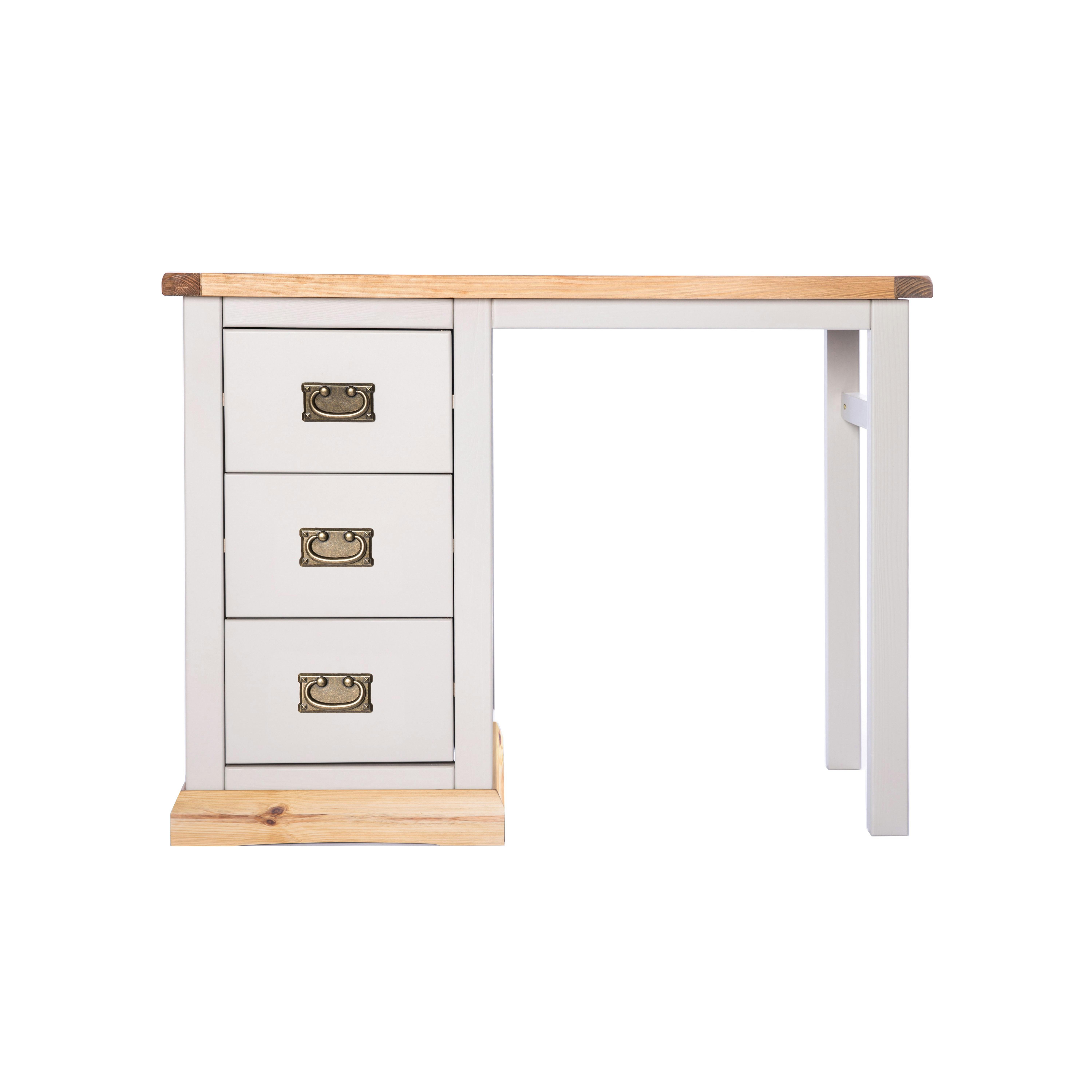 Rackhams Light/Grey Bomporto 3 Drawer Desk - Dressing Table Brass Drop Handle