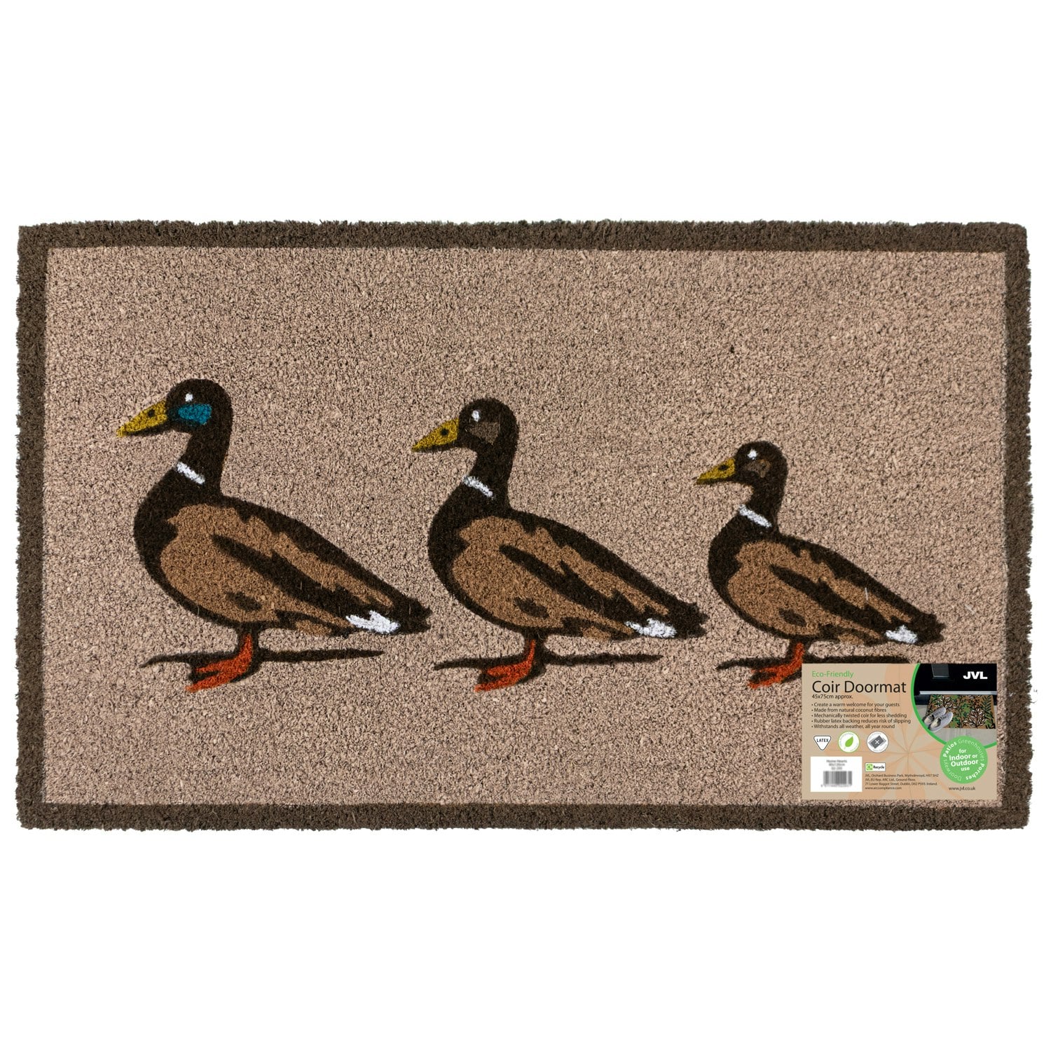 Rackhams Eco-Friendly Latex Backed Coir Entrance Doormat, 45X75cm - Ducks