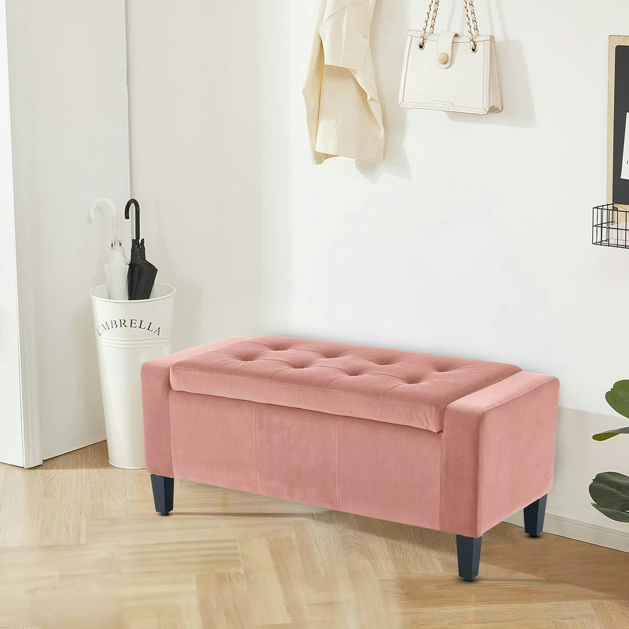 Rackhams Pink Luna Velvet Storage Ottoman Bench - 92Cm X 40Cm