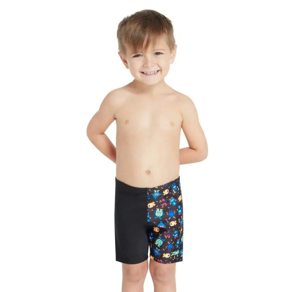 Zoggs Boys Black Tots Pixel Monsters Mid Swim Jammer - /Multi - Age 3