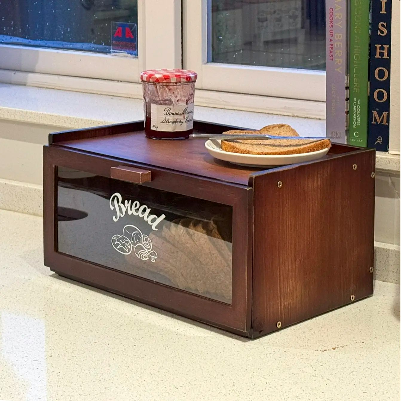 Rackhams Retro Bamboo Single-Layer Bread Bin With Top Shelf