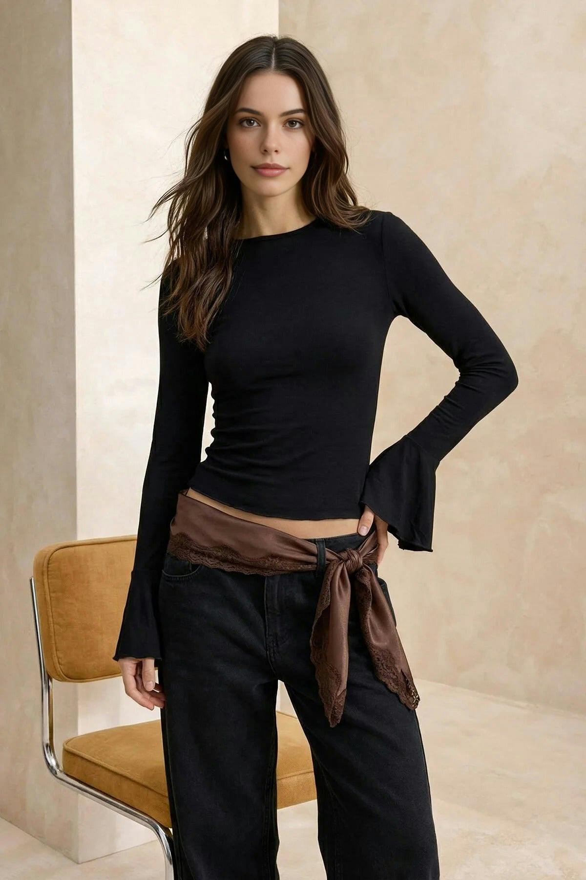 Wovcor Black Ruffled Soft Knit Blouse - Xl