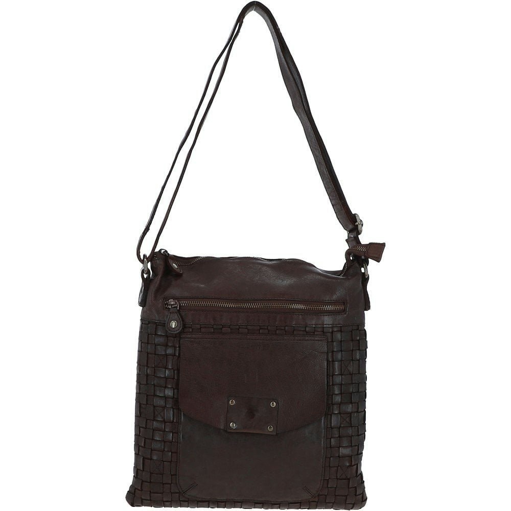 Ashwood Dark/Brown Woven Large Leather Vintage Crossbody Bag - One Size - Leather