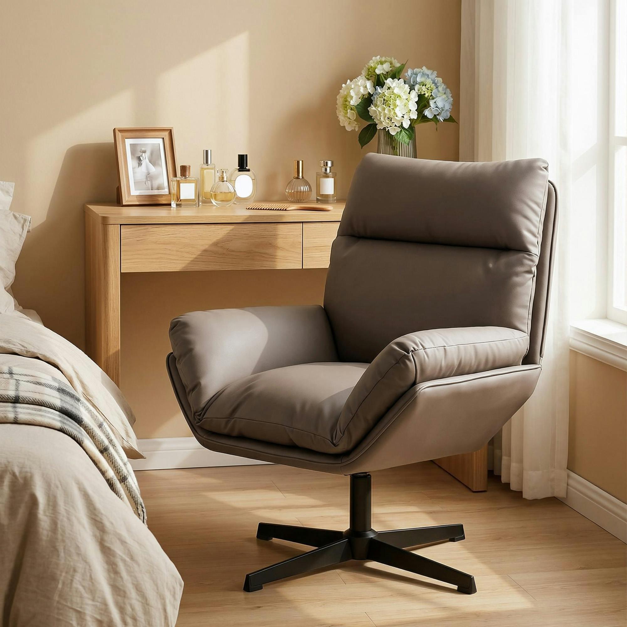 Rackhams Dark/Brown Accent Chair With 360 Swivel
