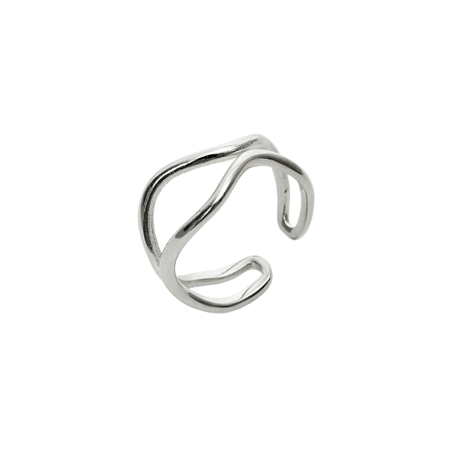 Spero London Silver Wavy Lines Sterling Wave Ring