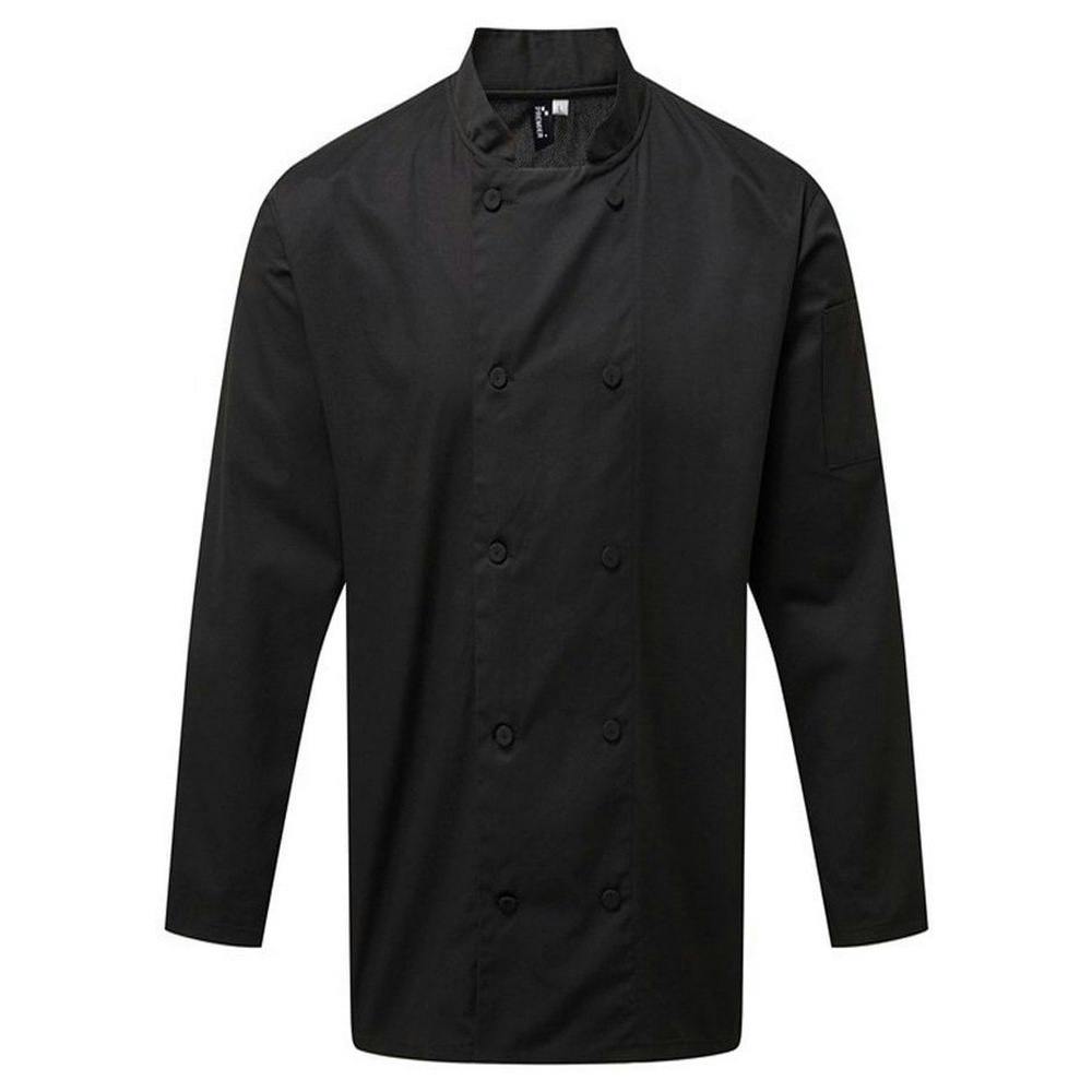 Premier (L, Black) Mens Coolchecker Long-Sleeved Chef Jacket - Image 2