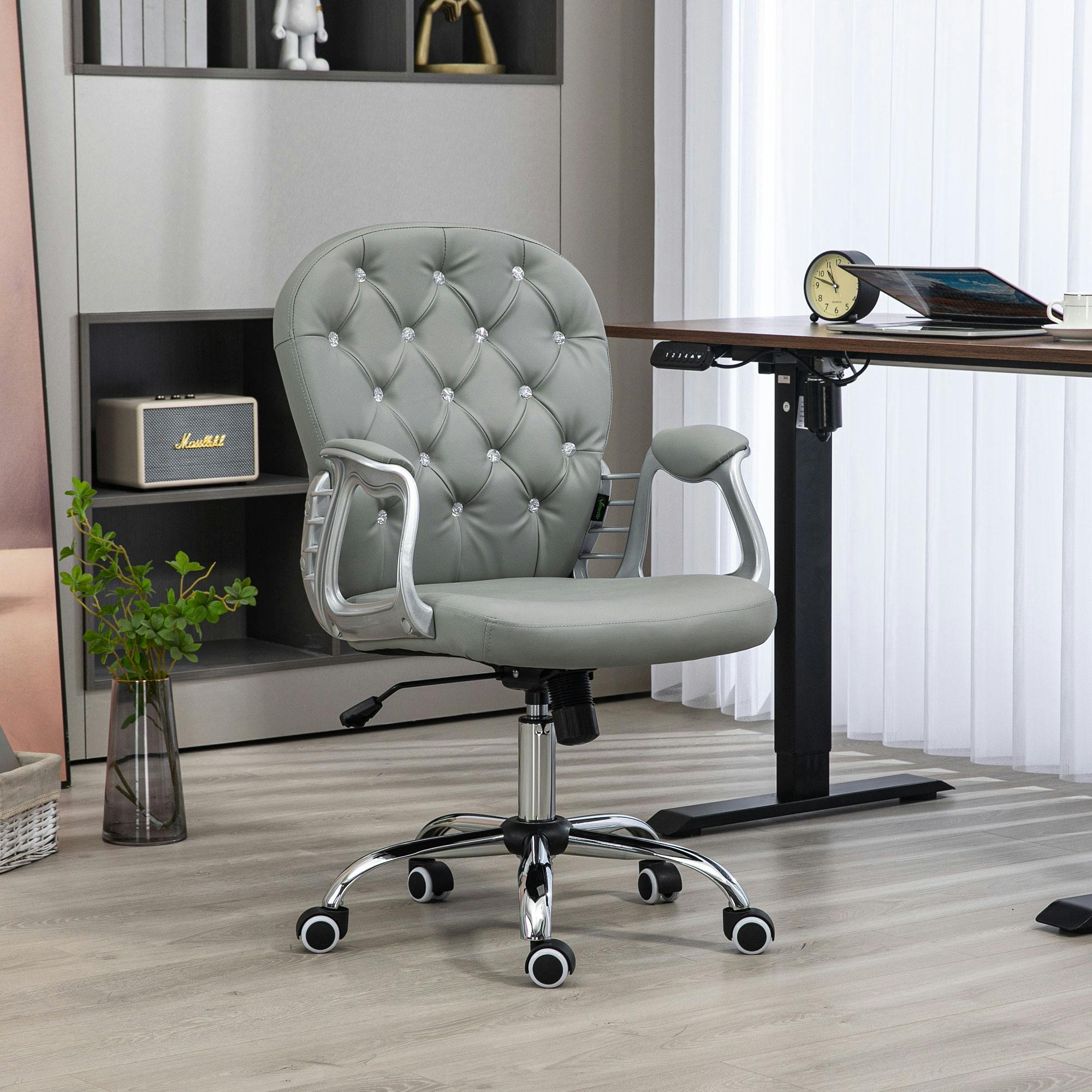 Vinsetto White/Grey Office Chair Pu Diamante Padded Ergonomic 360° Swivel