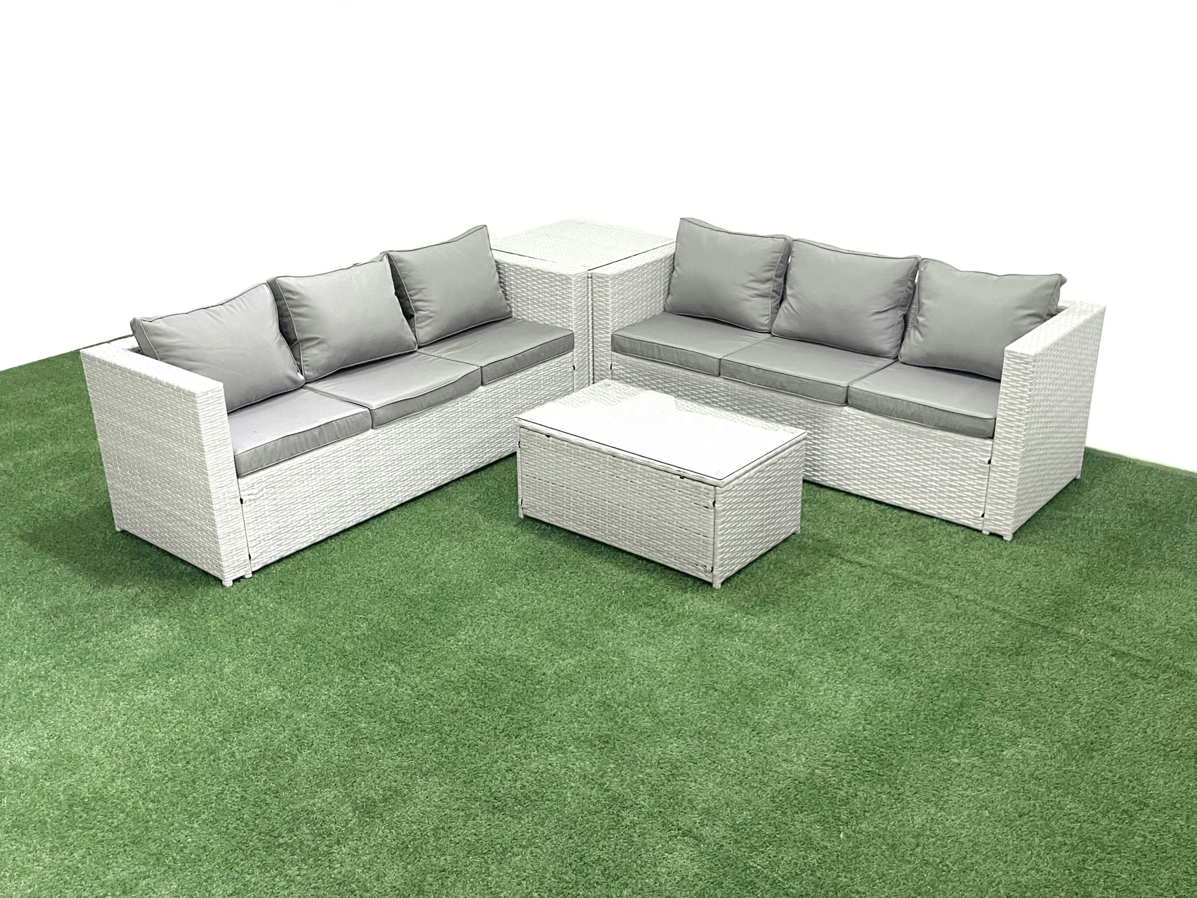 Rackhams Light/Grey Garden Outdoor Pe Rattan Furniture Set 6 Seater Rattan Garden Sofa Set With Side Table Mixed