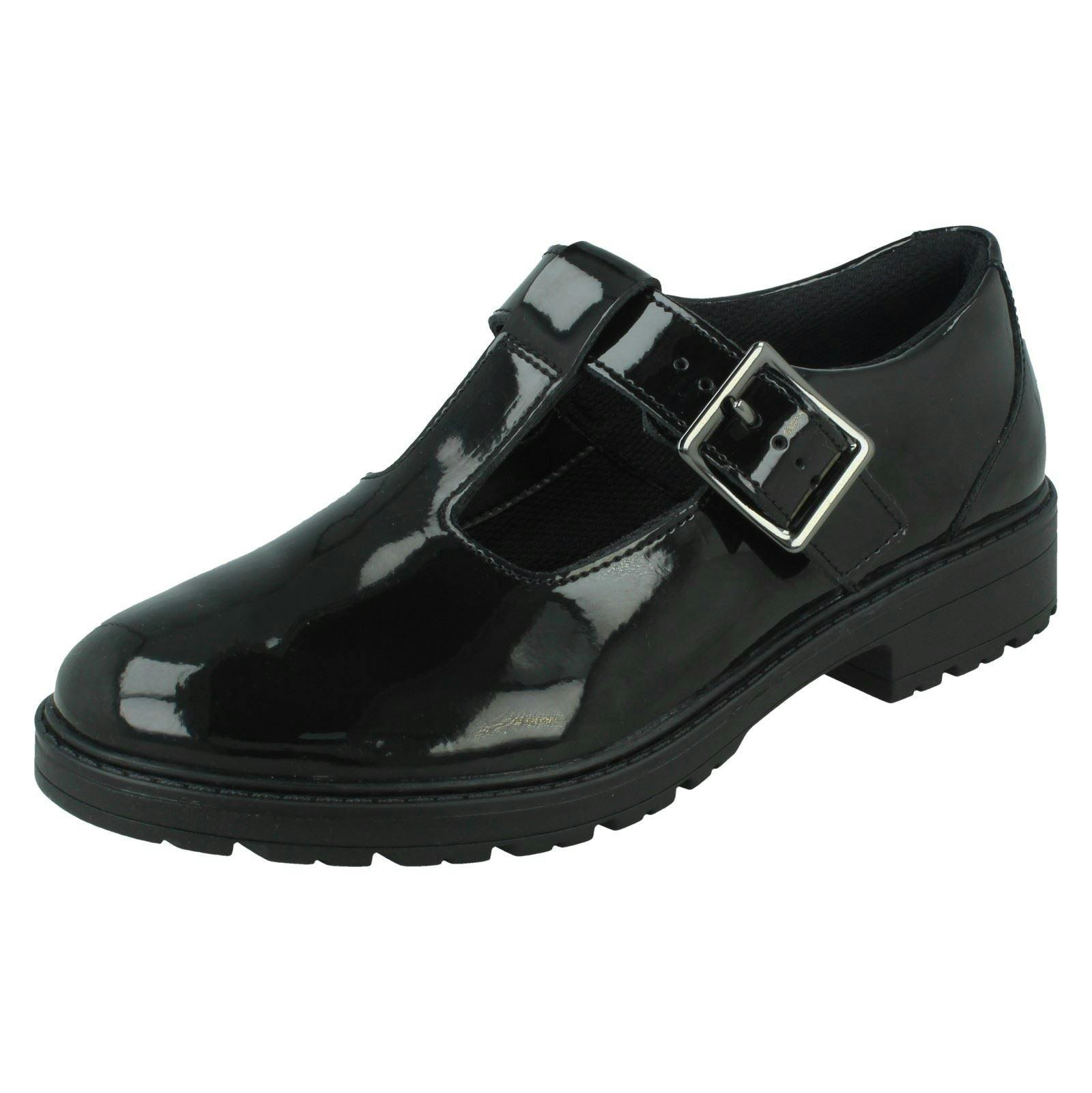 Clarks Girls Black T-Bar School Shoes Loxham Shine - Patent - Uk 4.5 Child - F