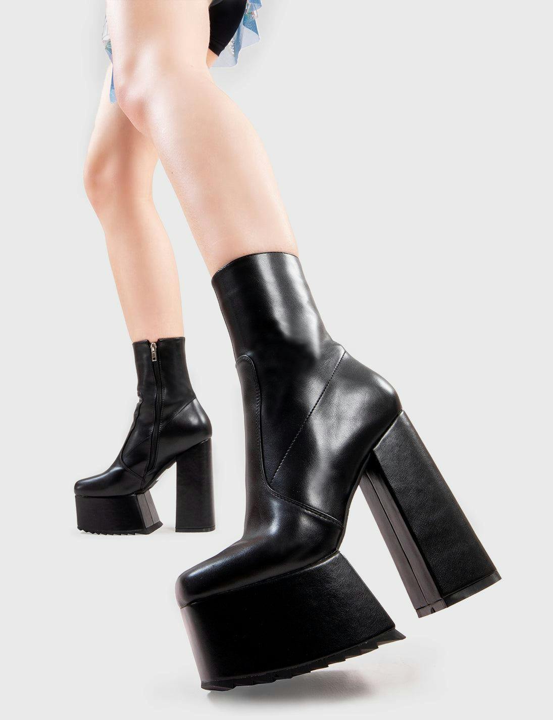 Lamoda Women's Black Wrath Pu Platform Ankle Boots Edgy Streetwear Statement Footwear Uk6 - Uk6