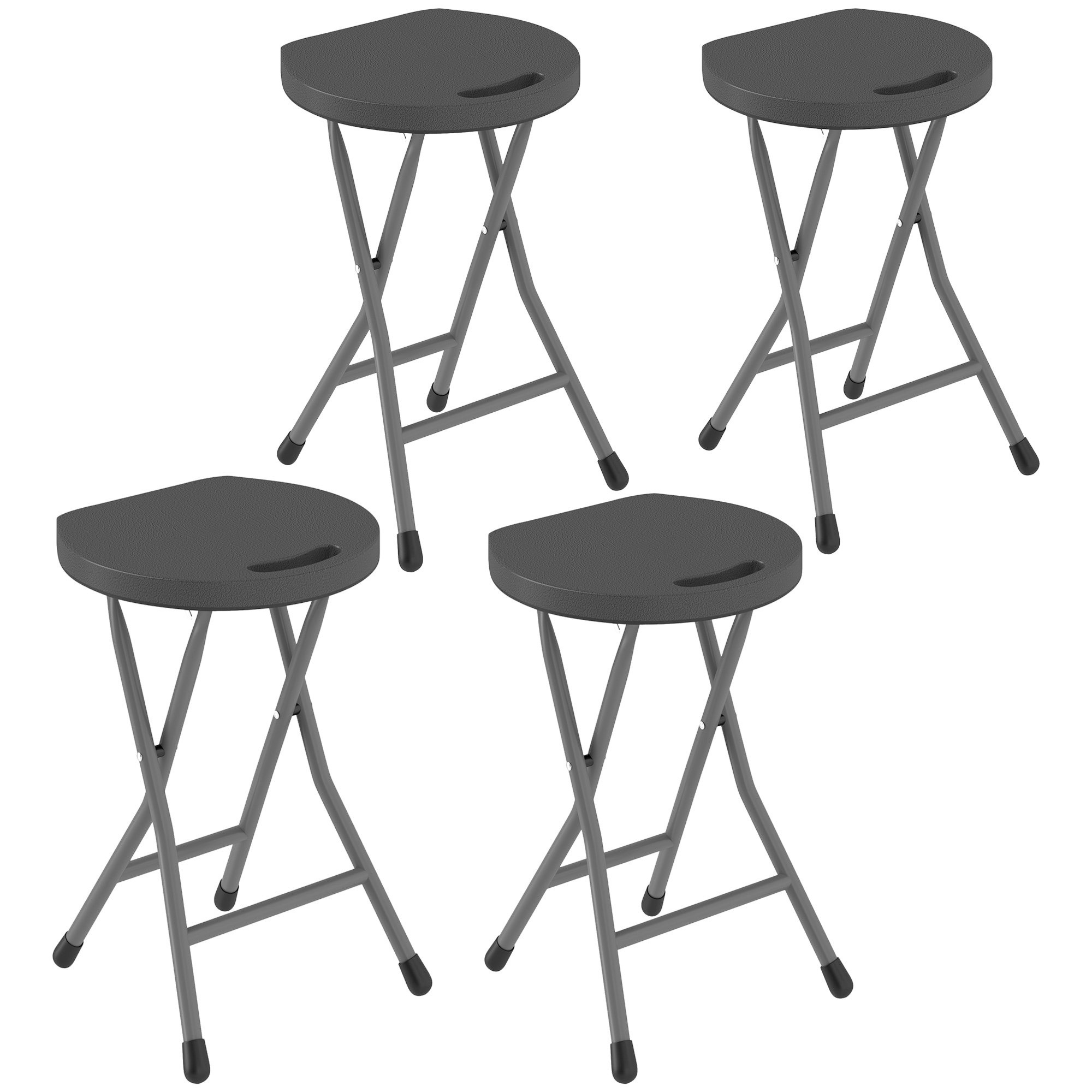 Rackhams Grey Folding Stool Set Of 4, Decorative Garden Stool Set, Charcoal - Charcoal - Steel, Hdpe - Size 32