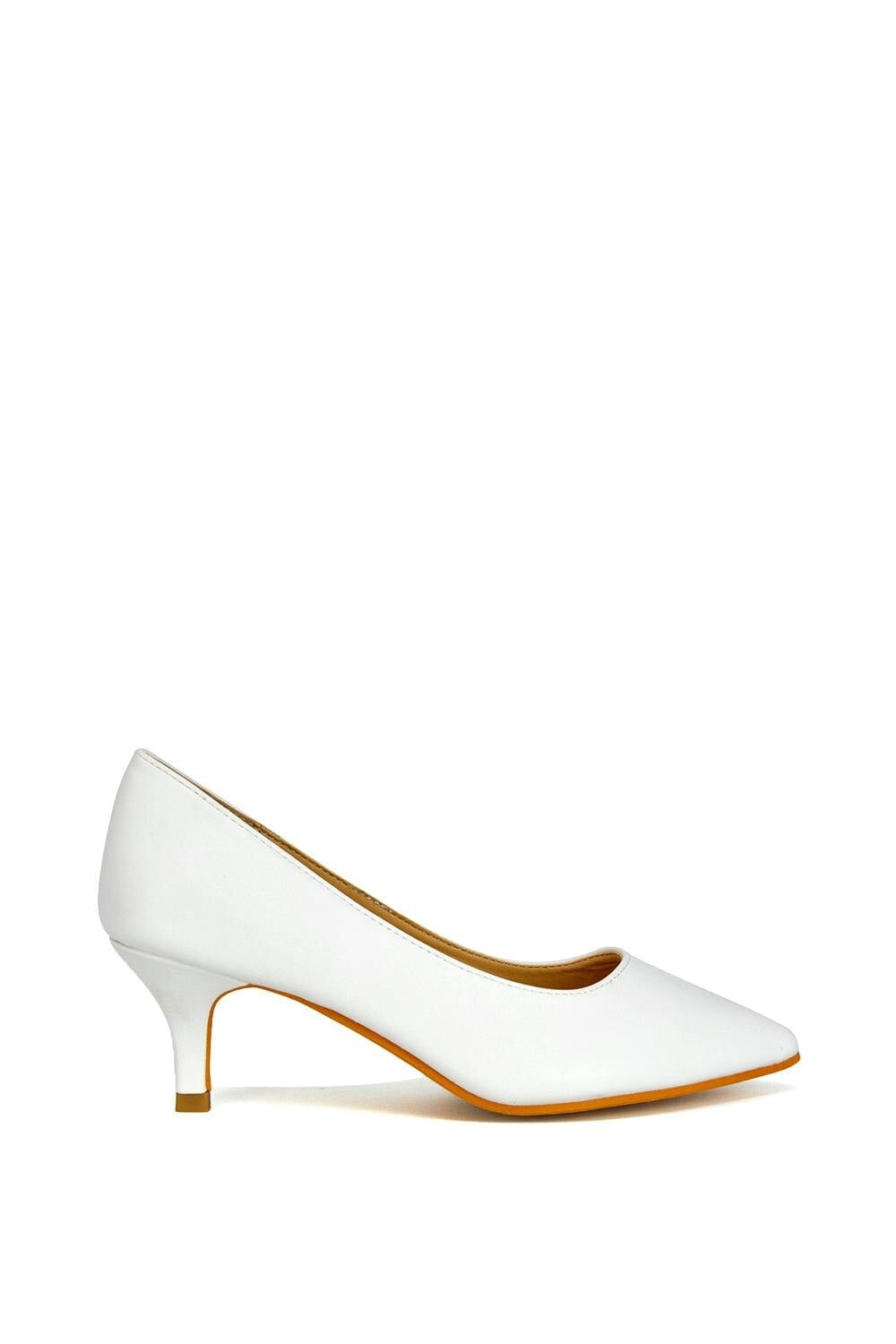 Xy London Women's White Pointed Toe Mid Stiletto Kitten Heel Court Shoes - 8