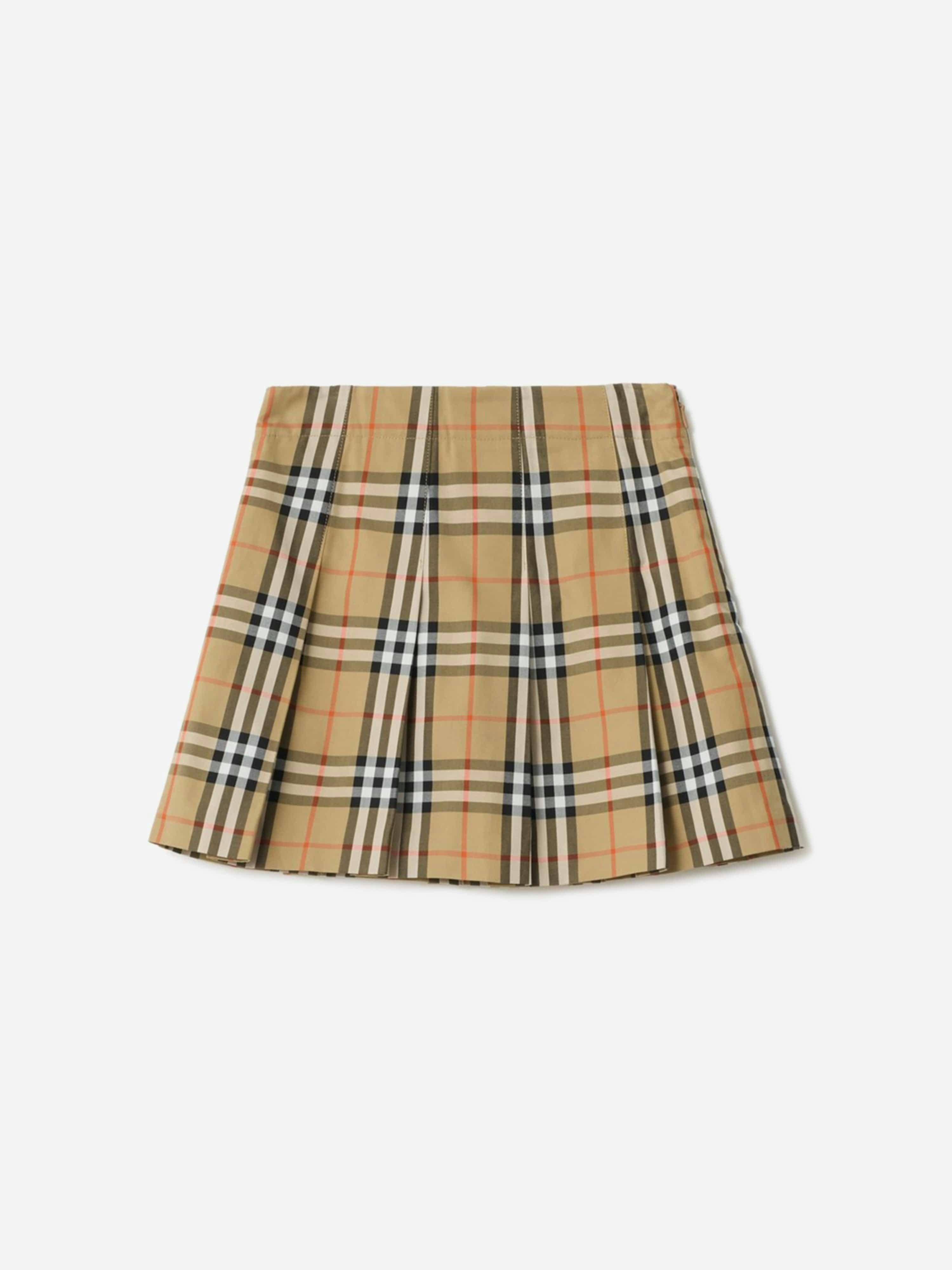 Burberry Kids Girls Beige Burberry Gabrielle Pleated Check Skirt In - Camel - 6 Yrs