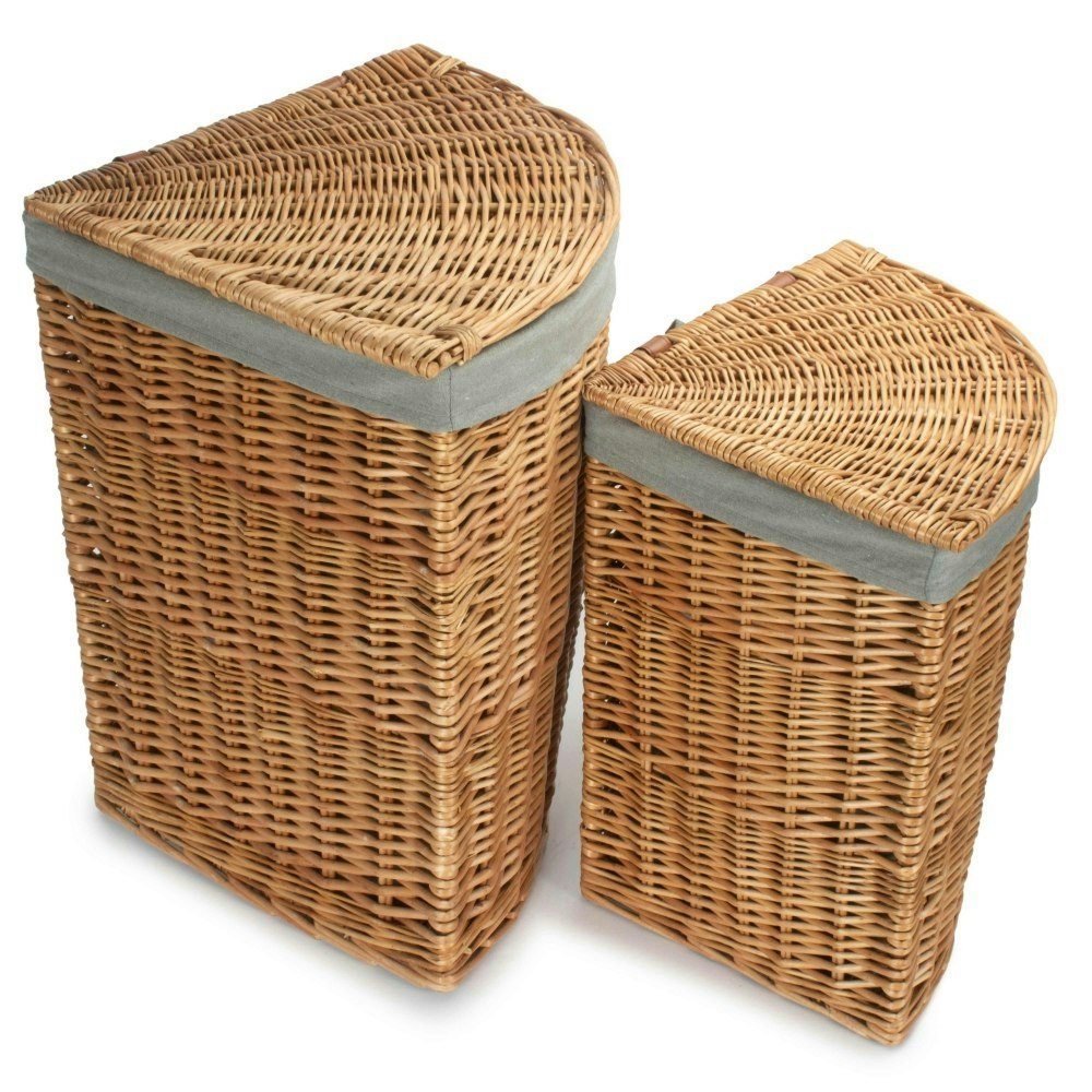 Red Hamper Red/Light/Grey Hamper Set Of 2 Steamed Wicker Corner Linen Basket With Sage Lining