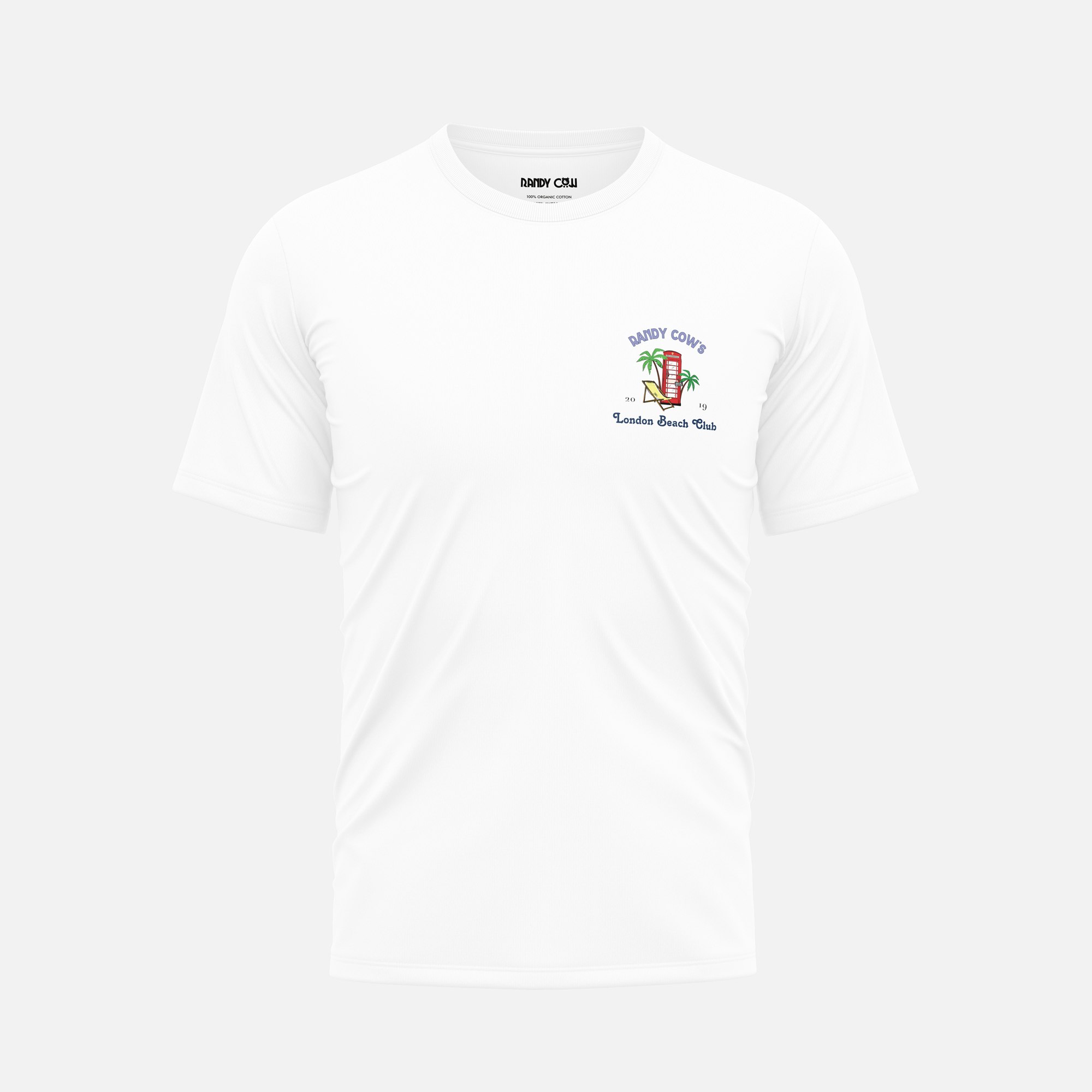 Randy Cow White London Beach Club Phone Box Club Logo - Organic Cotton T-Shirt - 5