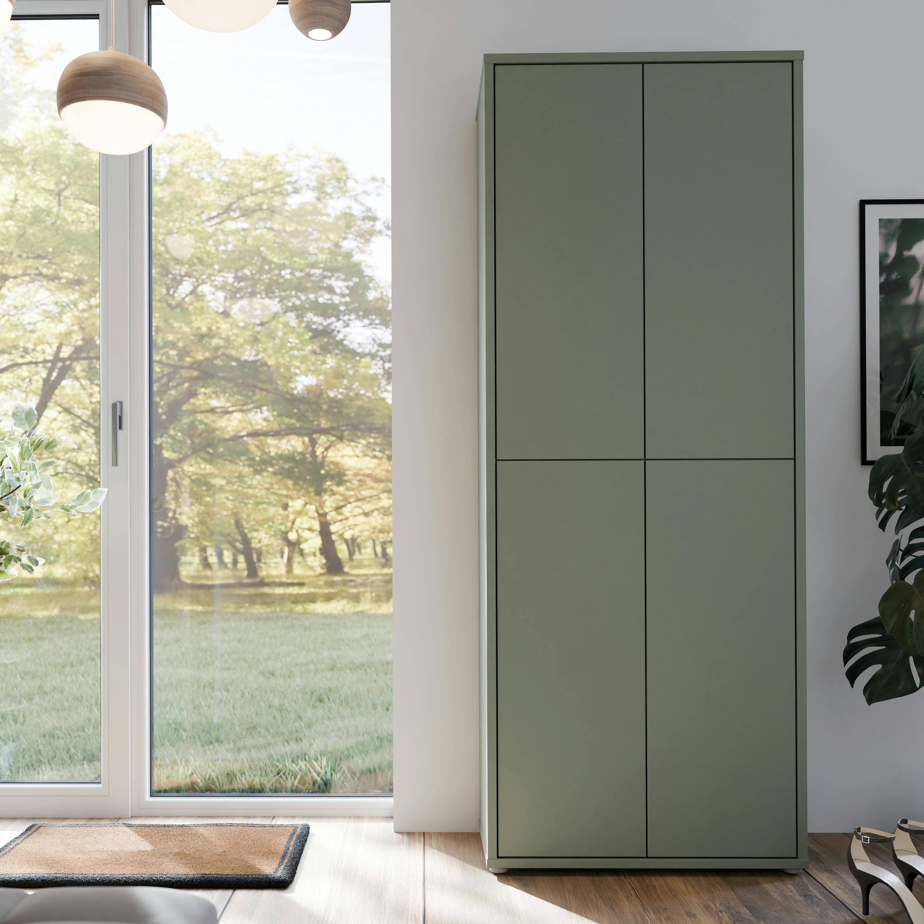 Furniture To Go Green Alice Springs Tall Shoe Cabinet With 4 Doors Push-To-Open In Sage - Matt - Standard - Sage