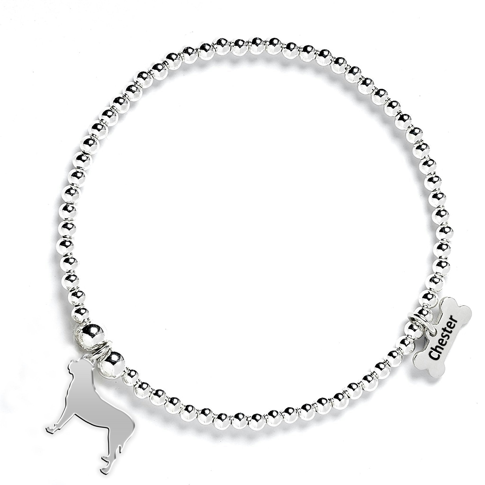 Mylee London Silver Mastiff Silhouette Ball Bead Bracelet - Personalised - Yes