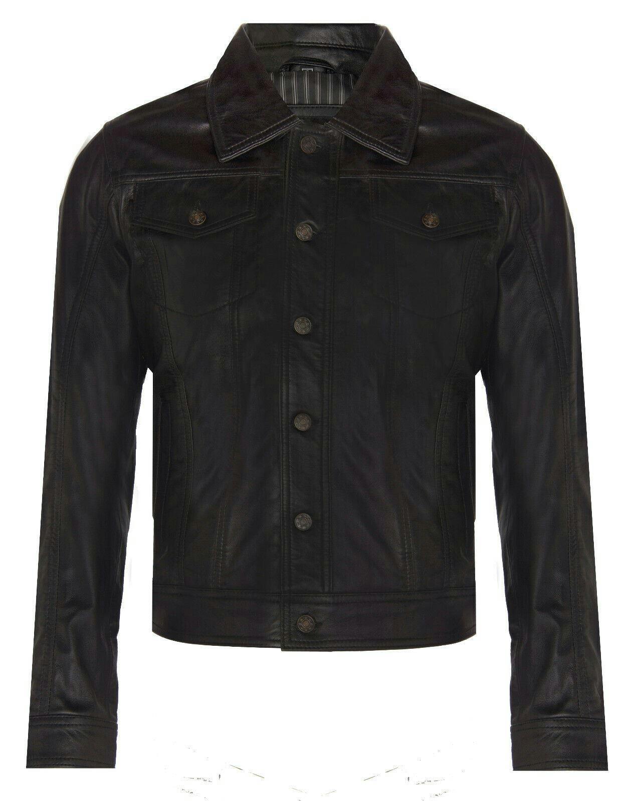 Infinity Leather Men's Black Retro Leather Trucker Jacket-Constine In | : Extra Large - Image 3