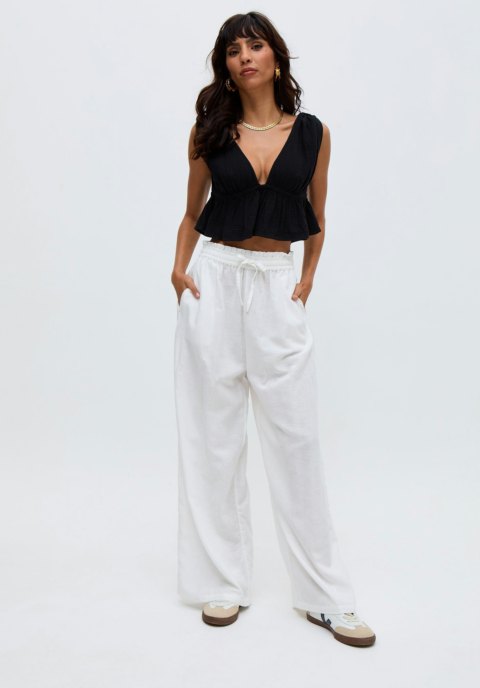Raffya White Paulina Wide Leg Trouser In - Size 14