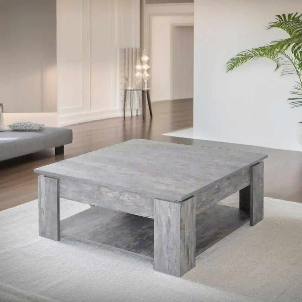 Rafaelo Mobilia Grey 2 Tier Wooden Square Center Coffee Table