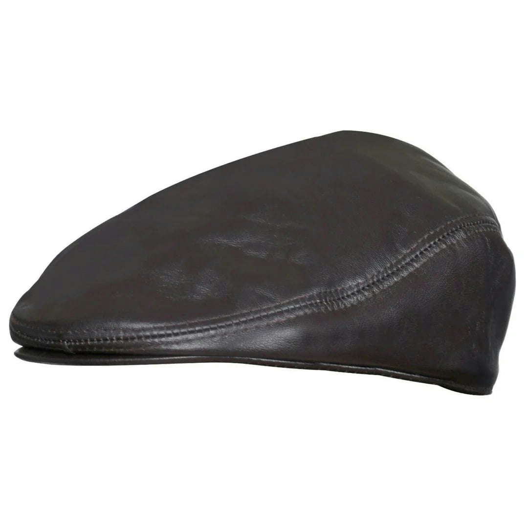 Infinity Leather Men's Brown Real Leather Ivy Newsboy Peaked Flat Cap - 57