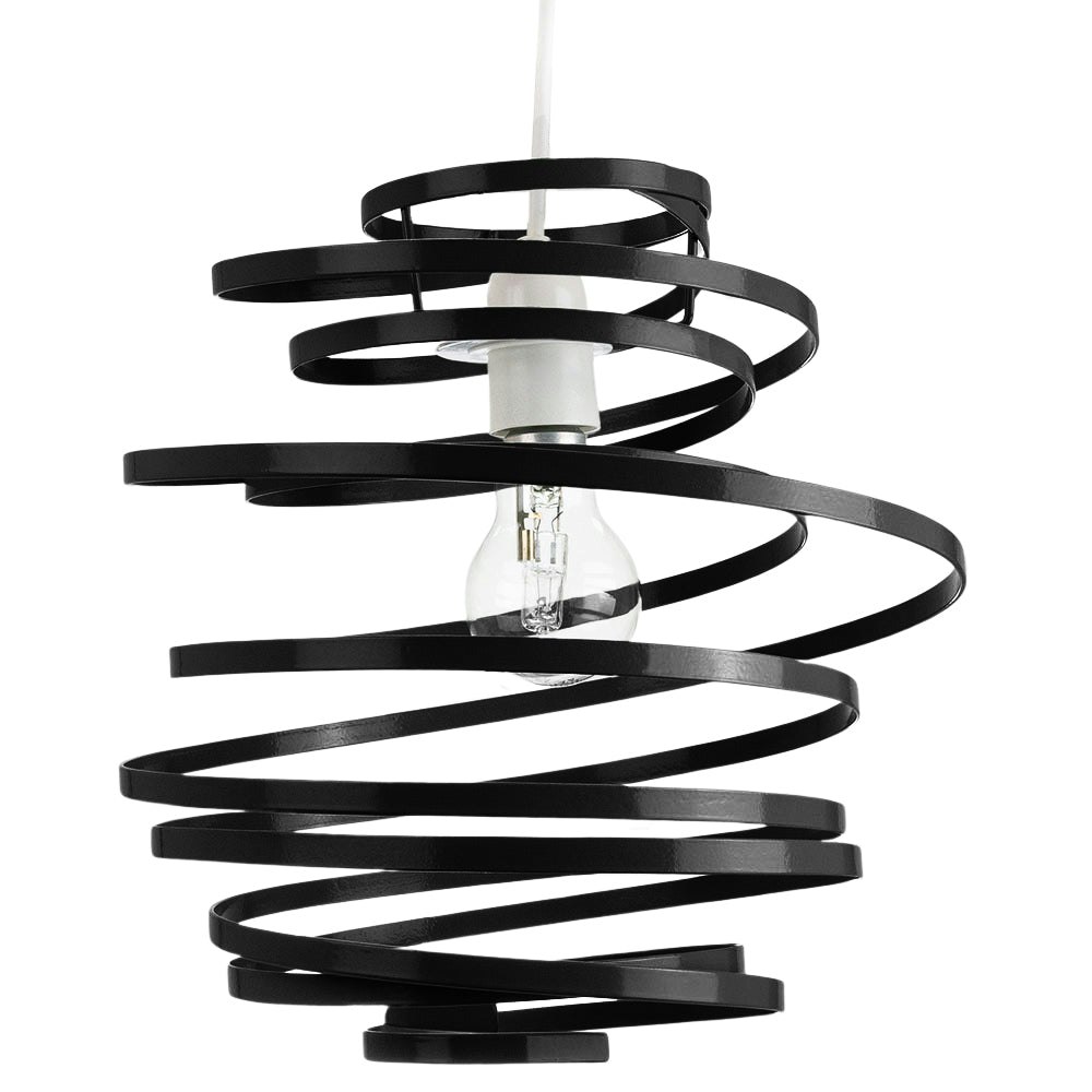 Photos - Chandelier / Lamp Rackhams Contemporary Black Gloss Metal Double Ribbon Spiral Swirl Ceiling Light Pendant