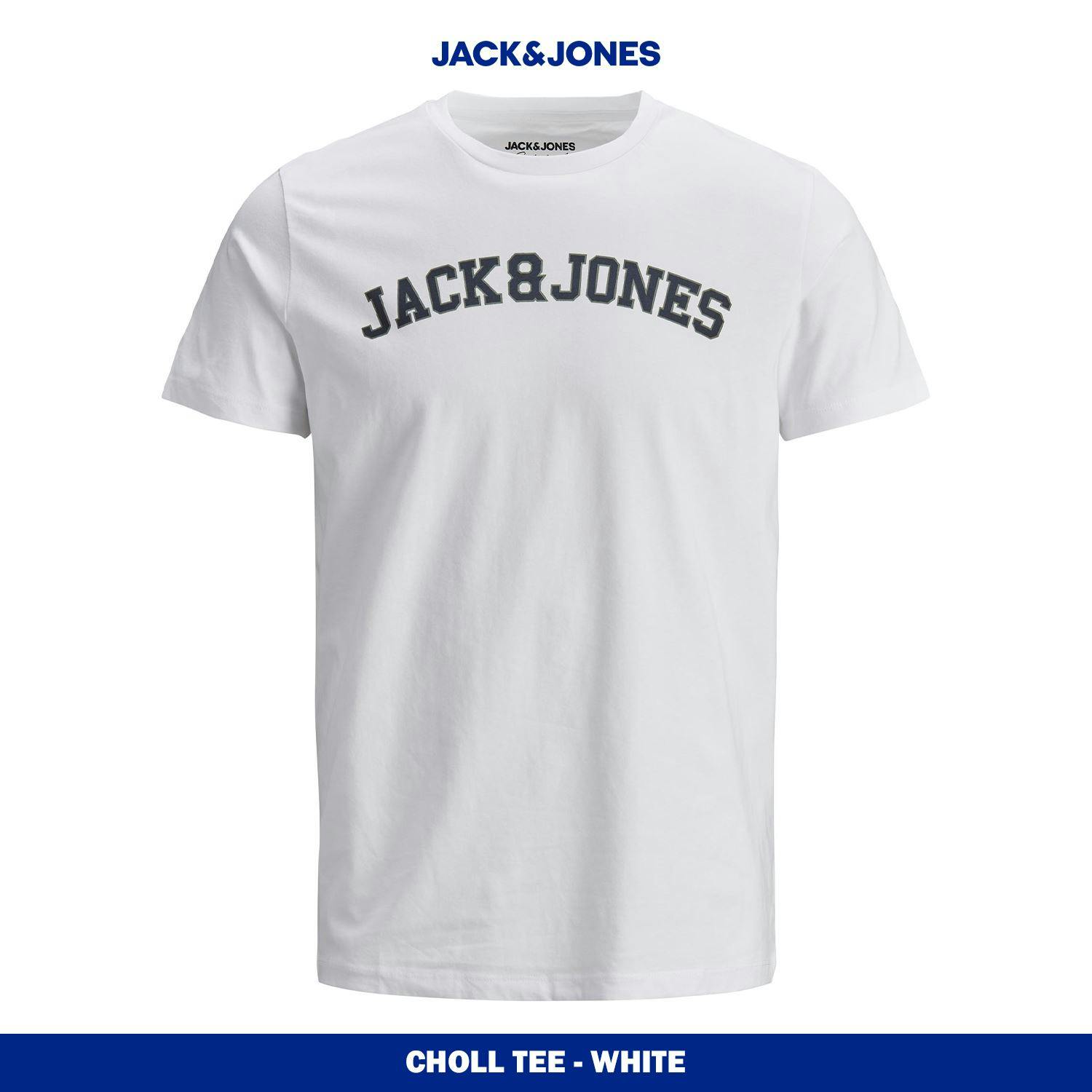 Jack & Jones Men's White Casual Cotton T-Shirt Crew Neck Short Sleeves, - S