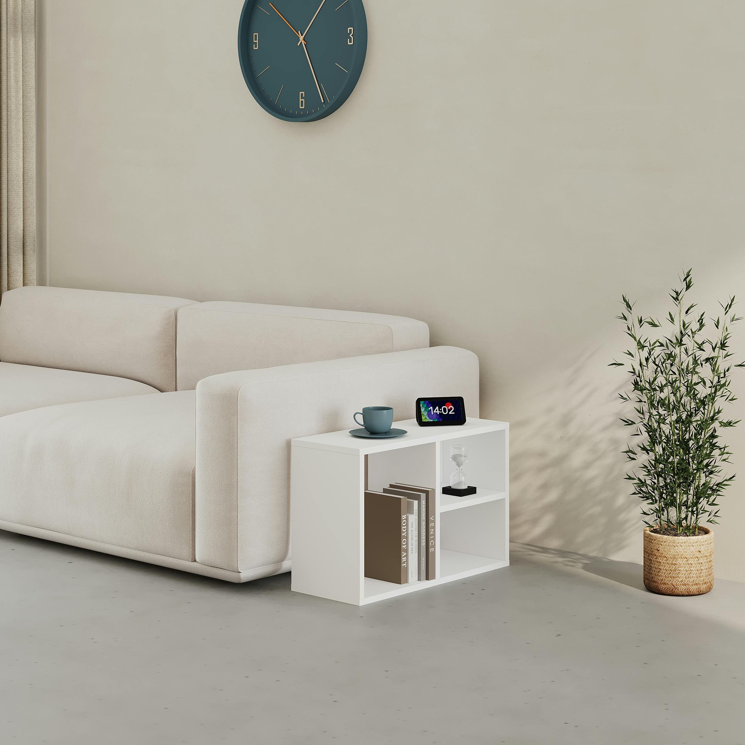 Rackhams White Modern Combayn Big Low Standing Book Shelf, 3 Open Storage Horizontal Or Vertical Compact Bookshelf Bedroom