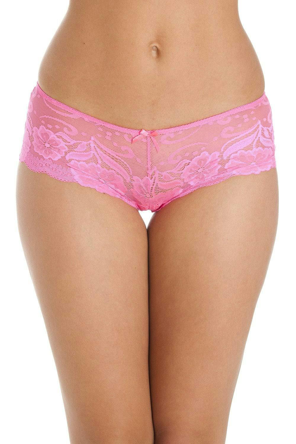Camille Women's Pink 2 Pack Floral Lace Boxershort - 8