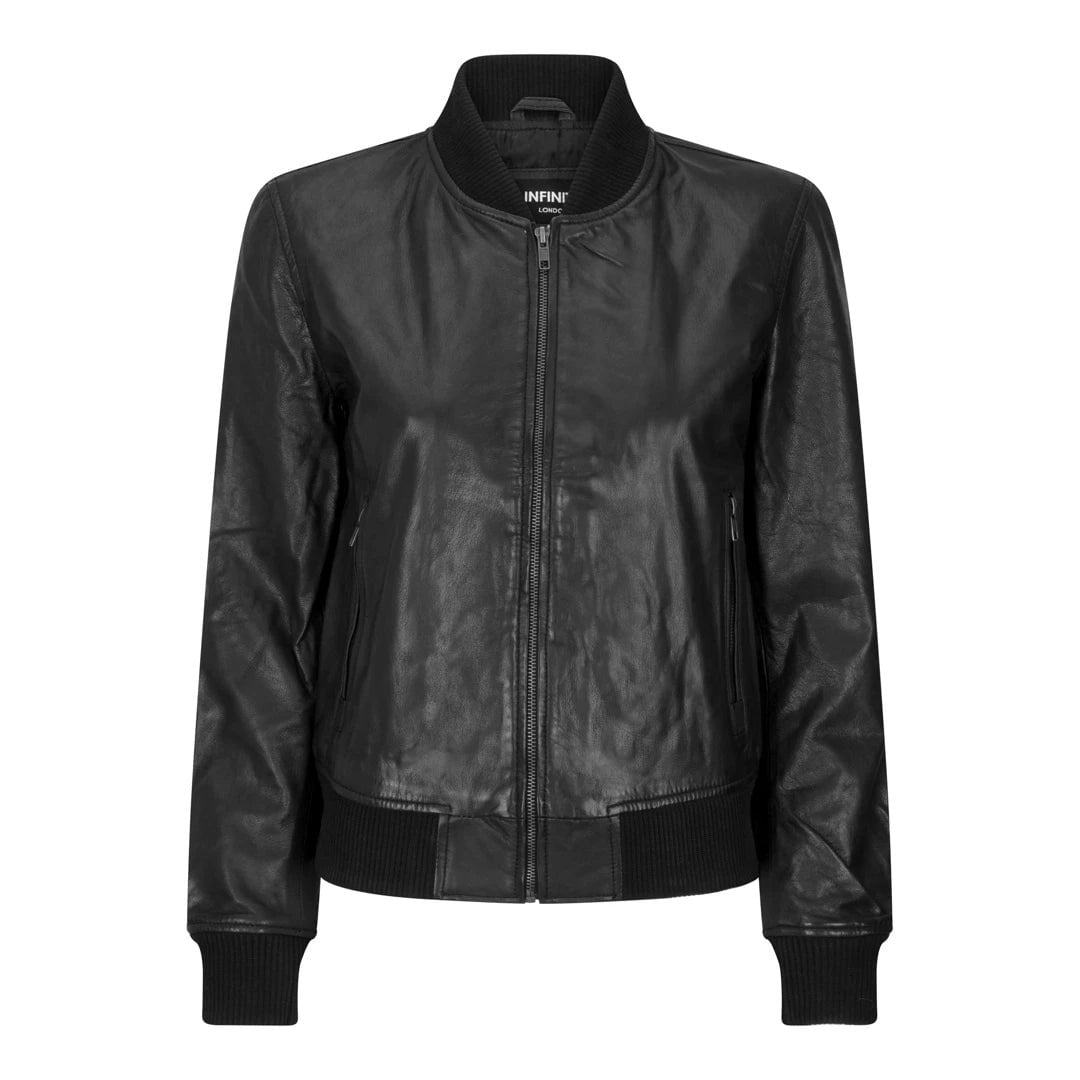 Infinity Leather Women's Black Leather Company Genuine Leather Bomber Jacket Real Leather Casual Varsity Vintage Casual - 5XL