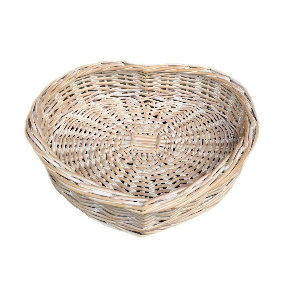 Red Hamper Whitewash Heart Shaped Wicker Tray - Small