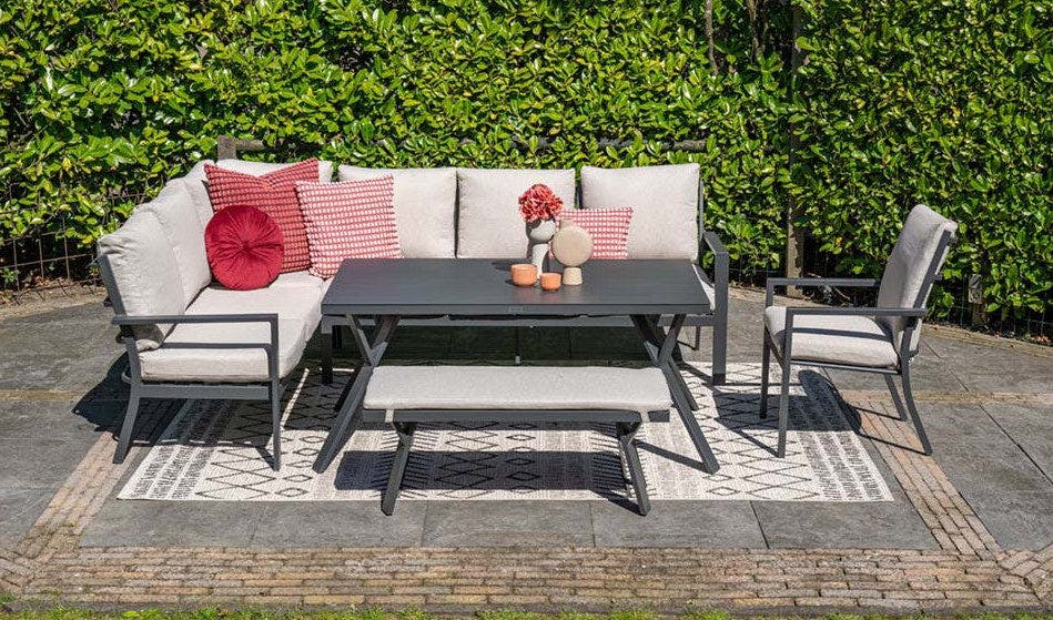 Garden Impressions Light/Grey Sergio - Lounge & Dining Corner Sofa, With Table, Bench And Optional Chair - Sergio Corner Sofa Dining Table Bench And Armchair (Left) (+£150)