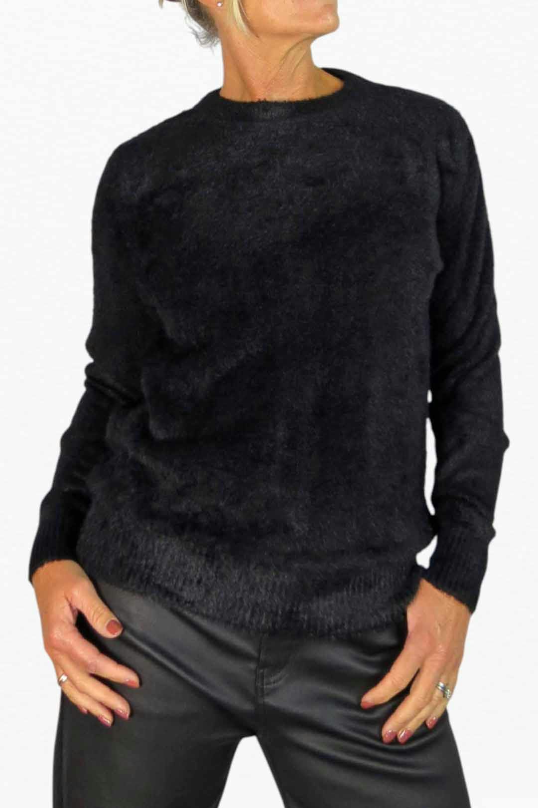 Paulo Due Women's Black Textured Crew Neck Jumper - 10-14
