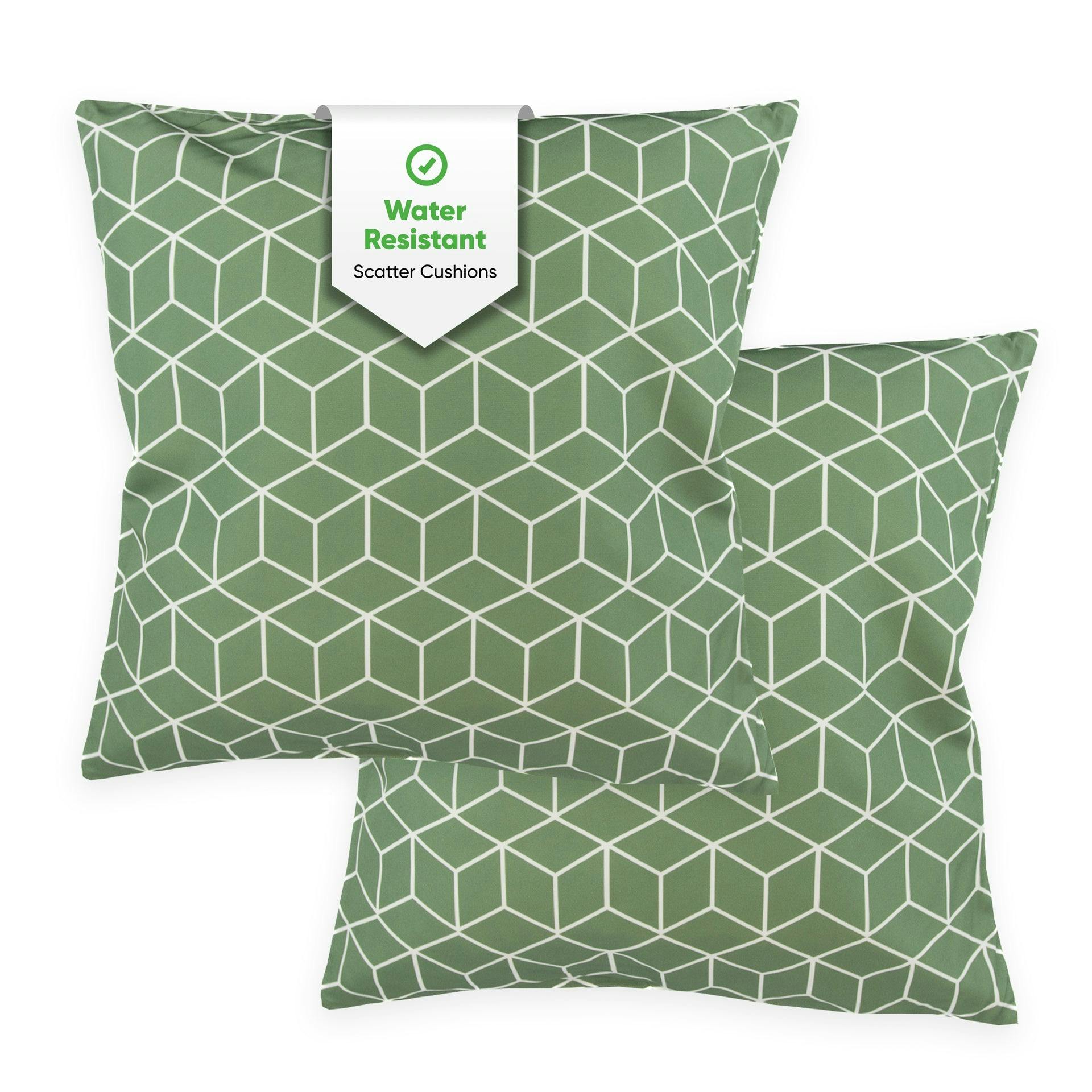 Gardenwize Green Pair Of Outdoor Scatter Cushions – Cube Design