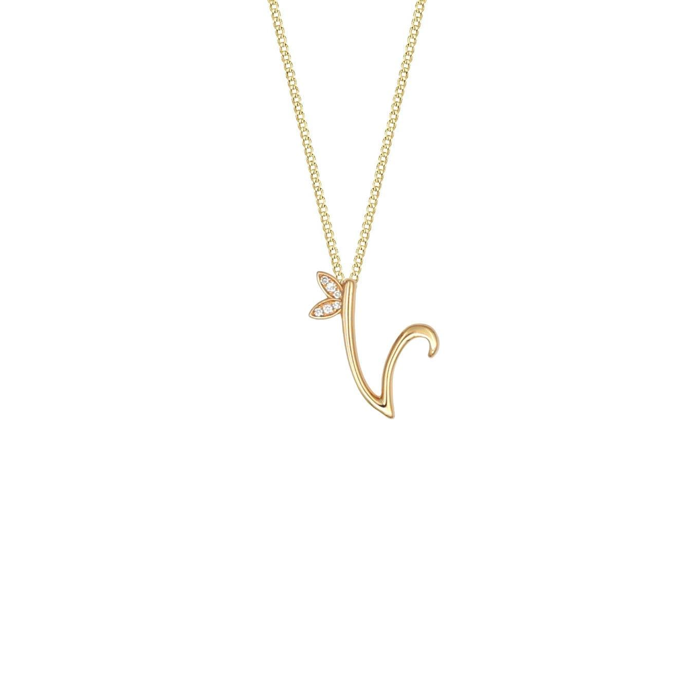 Say It With Yellow/Gold Winged Diamond Initial Necklace - V