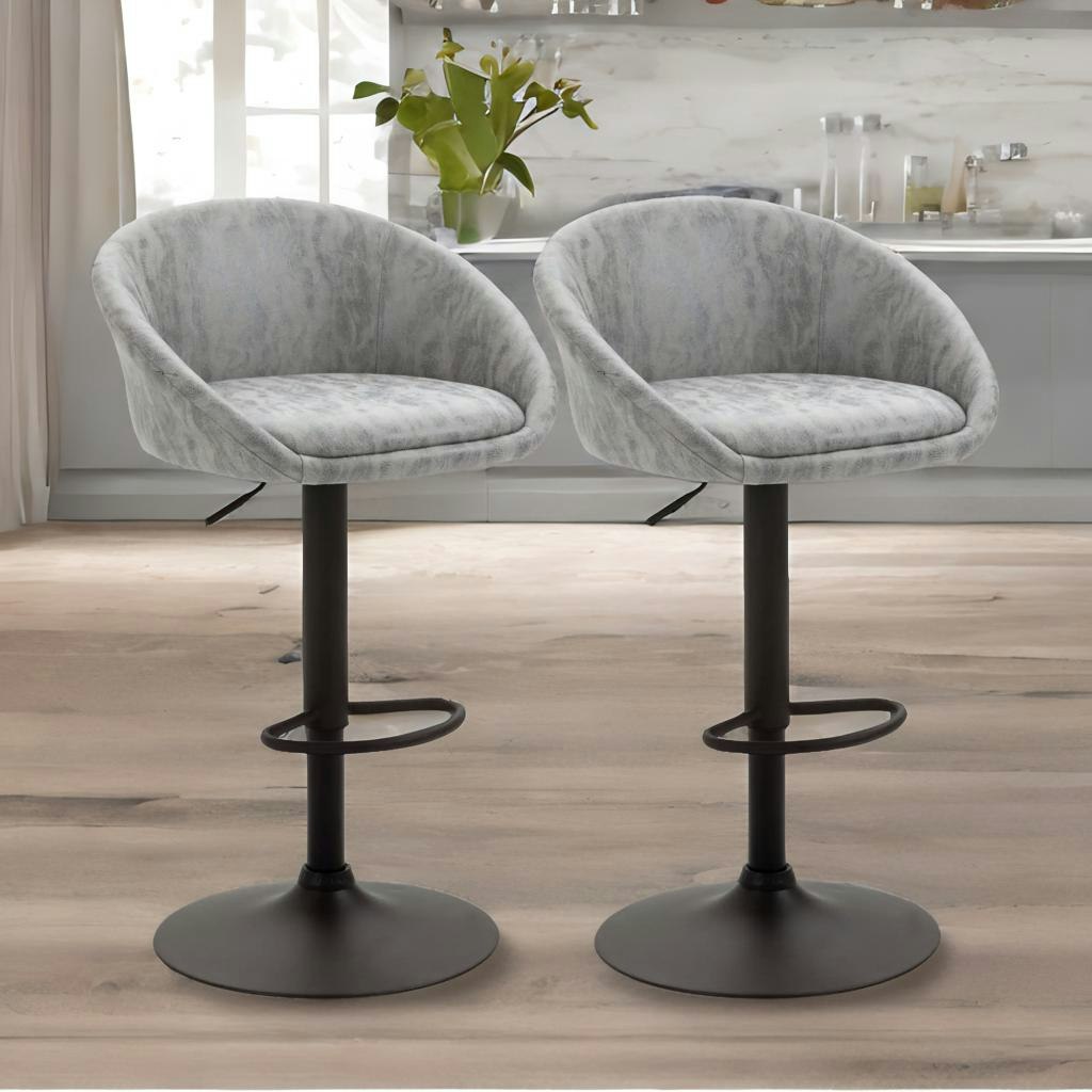 Rafaelo Mobilia Light/Grey 2Pc Height Adjustable 360 Swivel Bar Stools Set With Backrest