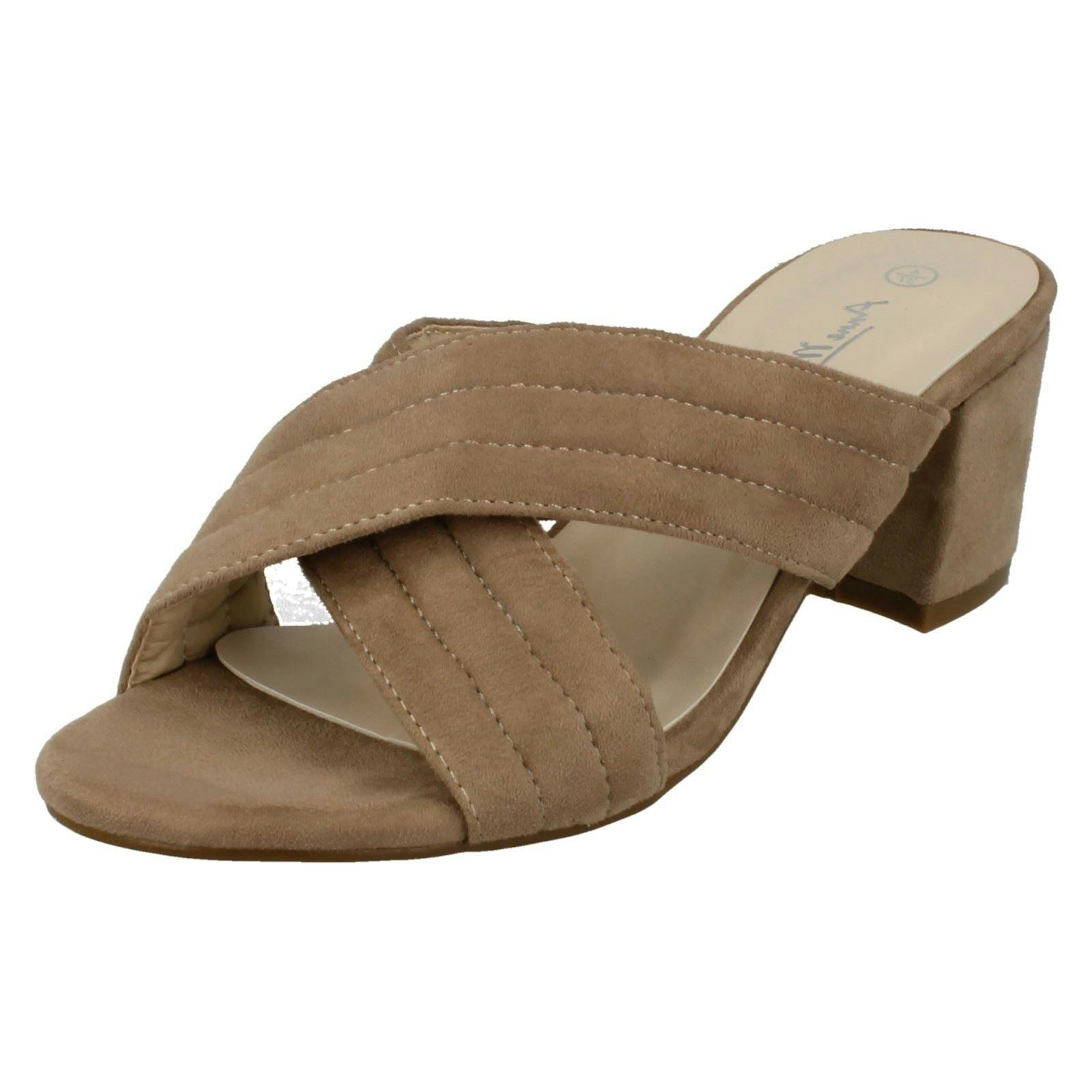 Anne Michelle Women's Mid Heel X Strap Vamp Mule Sandals - Nude - Uk 6