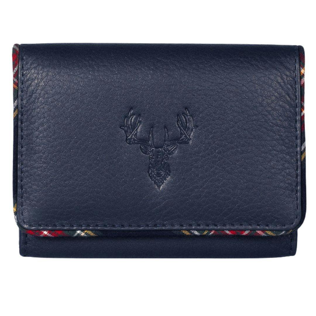 Mala Leather Braemar Country Stag Coin Zip Around Purse - One Size - Navy - Leather