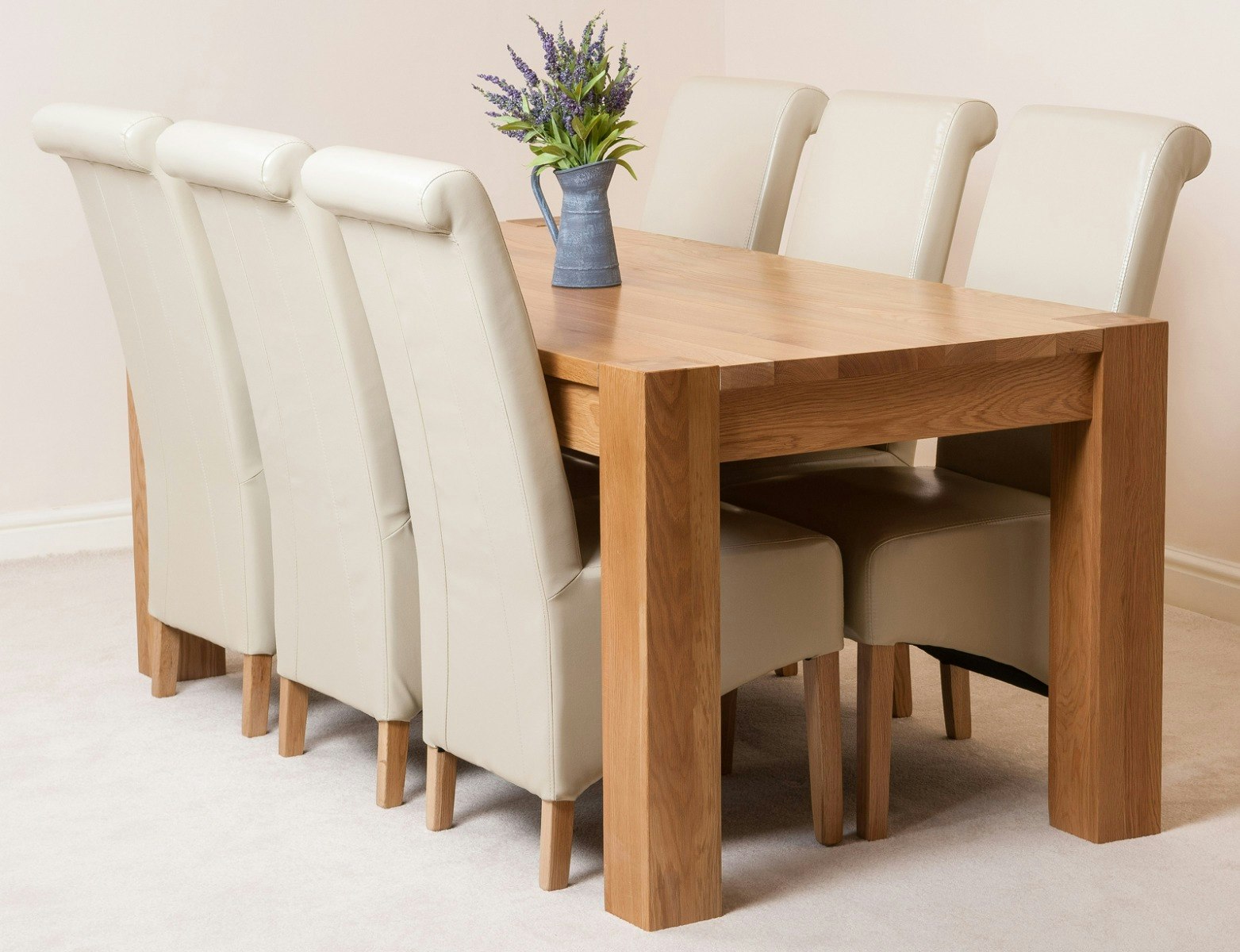 Rackhams Ivory Kuba Large Oak Dining Table With Montana Leather Chairs - 6 Chairs