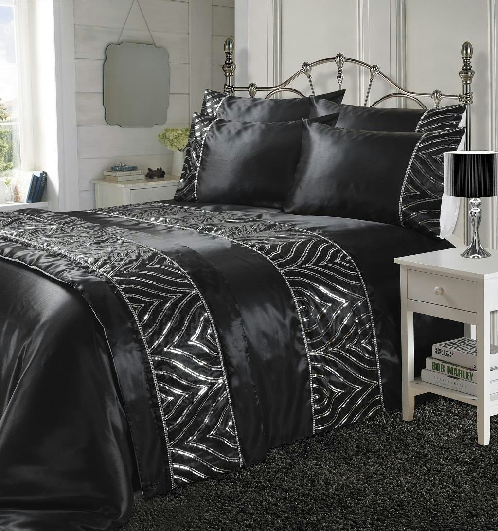 Homespace Direct Black Shimmer Duvet Cover Set Sequin Embellished Bedding - King - Duvet Cover Set