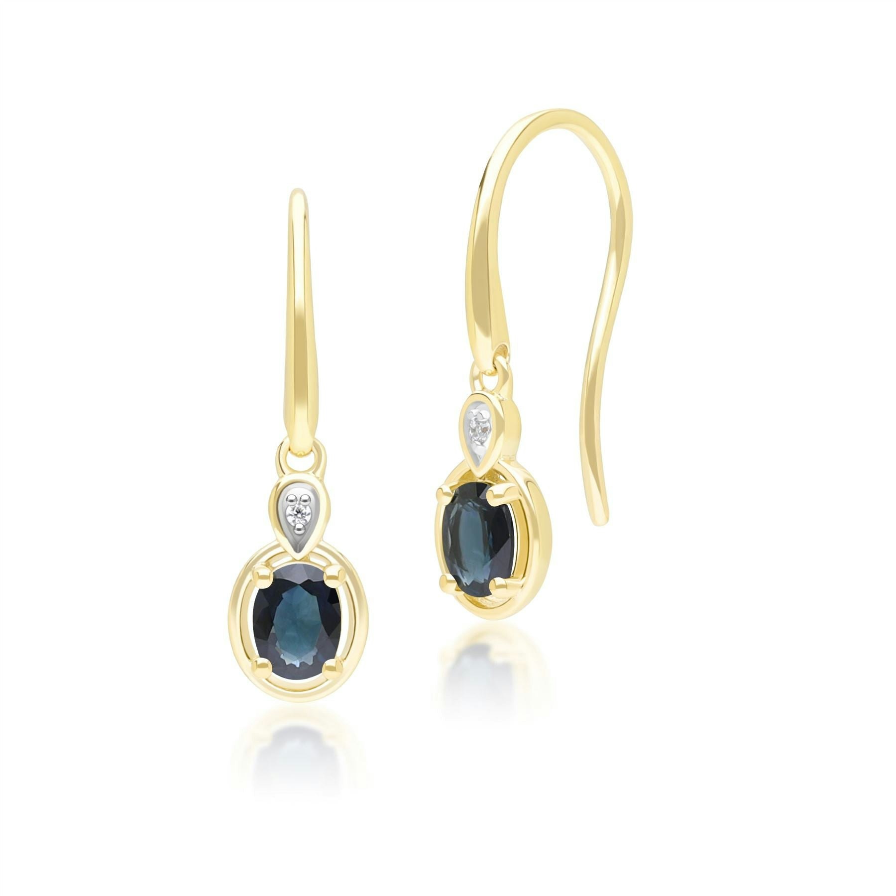 Gemondo Yellow/Gold Classic Oval Sapphire & Round Diamond Drop Earrings In 9Ct