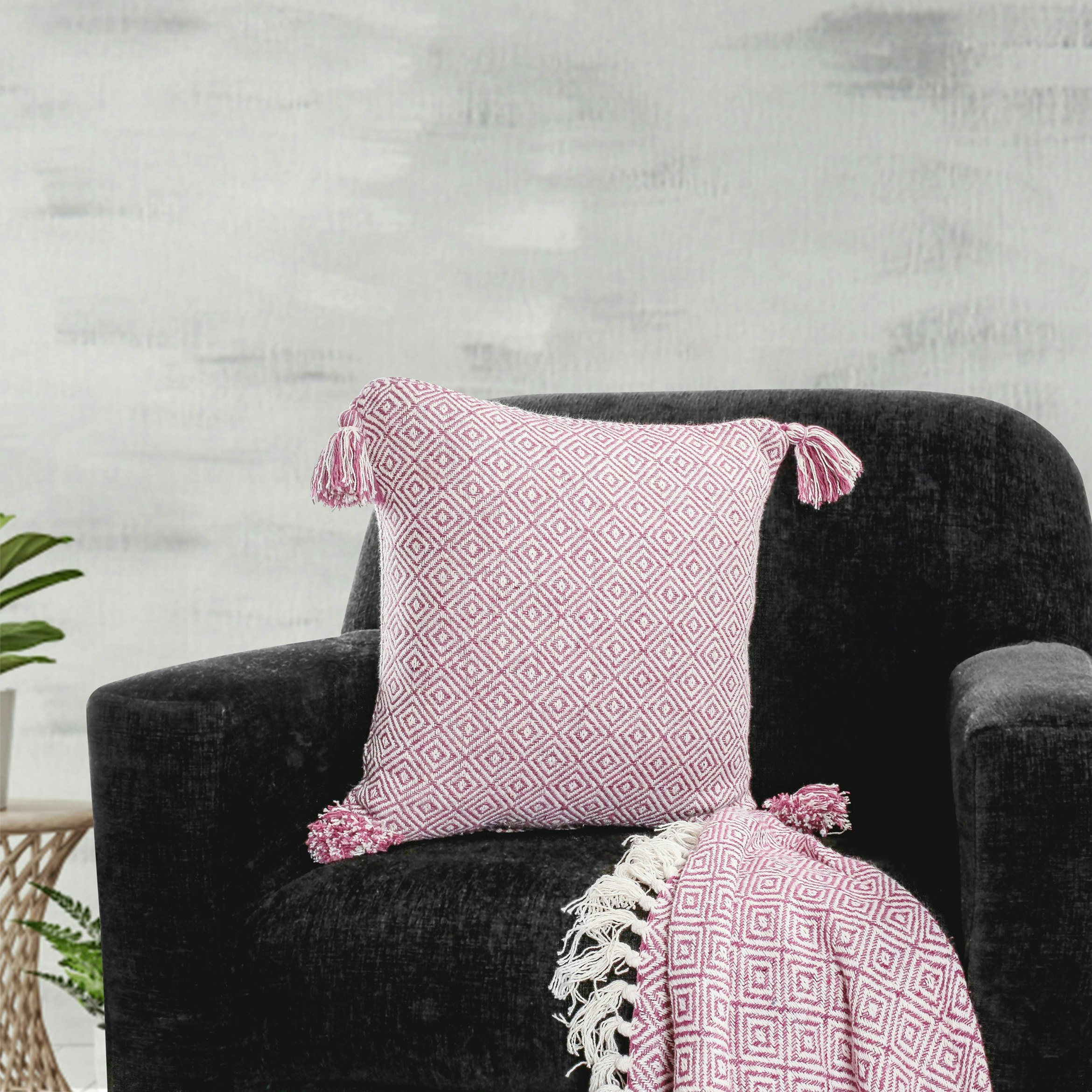 Rackhams Pink Shabby Chic Vintage Look Tassel Edge Cushion - 43Cm X 43Cm
