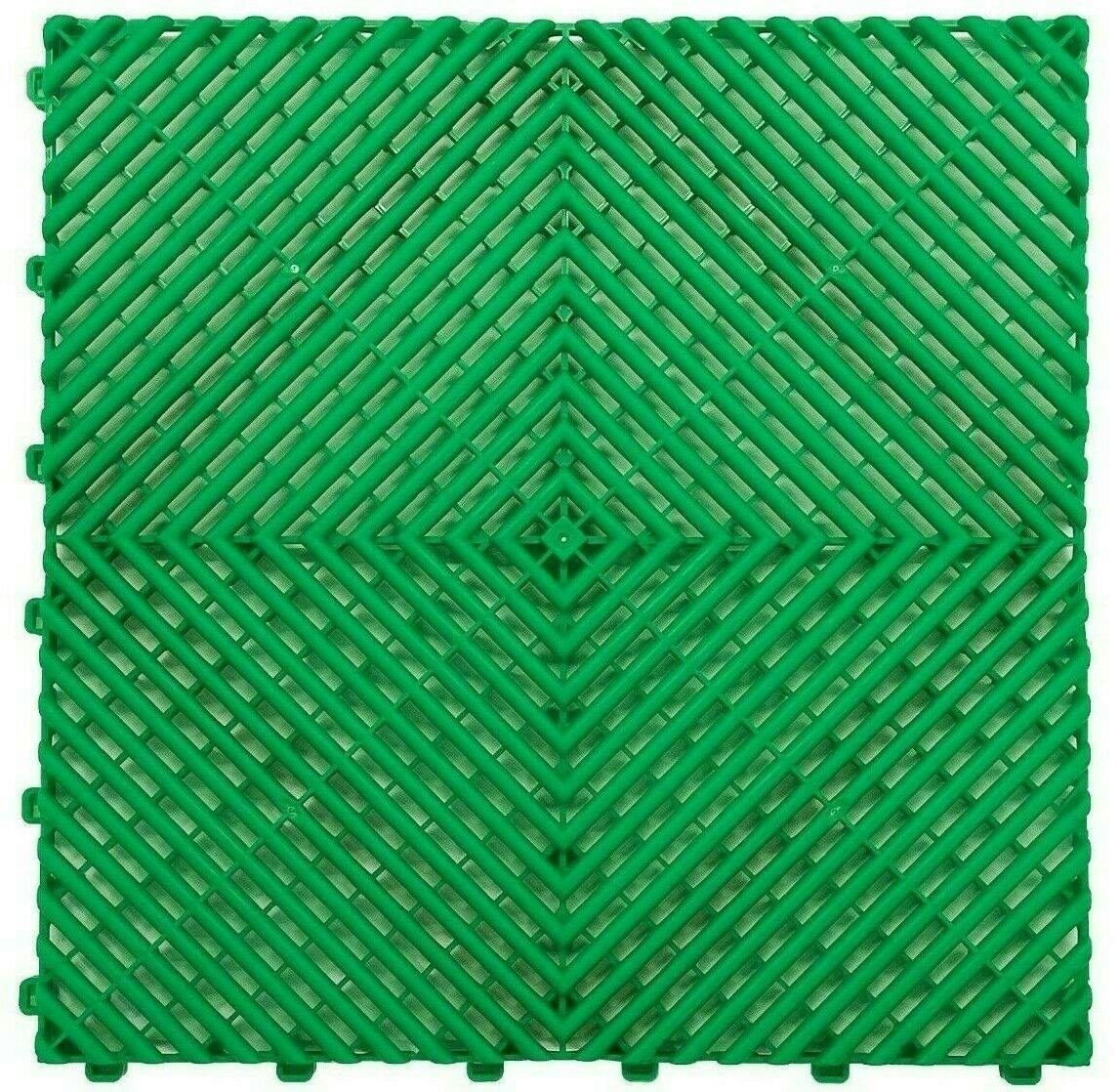 Nicoman Green Modular Interlocking Ribbed & Solid Garage Floor Tiles - Vented