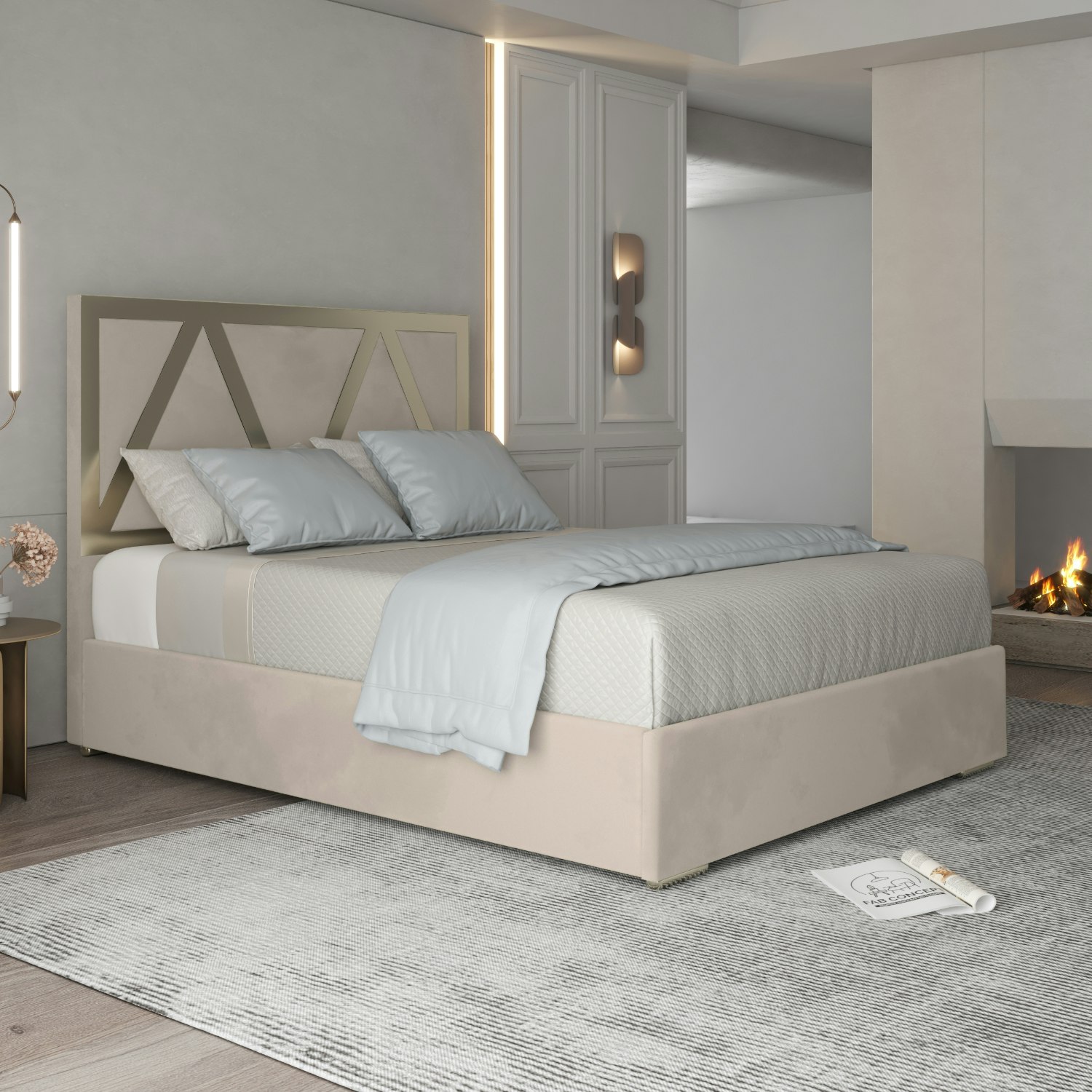 Casa Magna Cream/Silver Alison Upholstered Soft Velvet Metal Bed Frame - Small Double