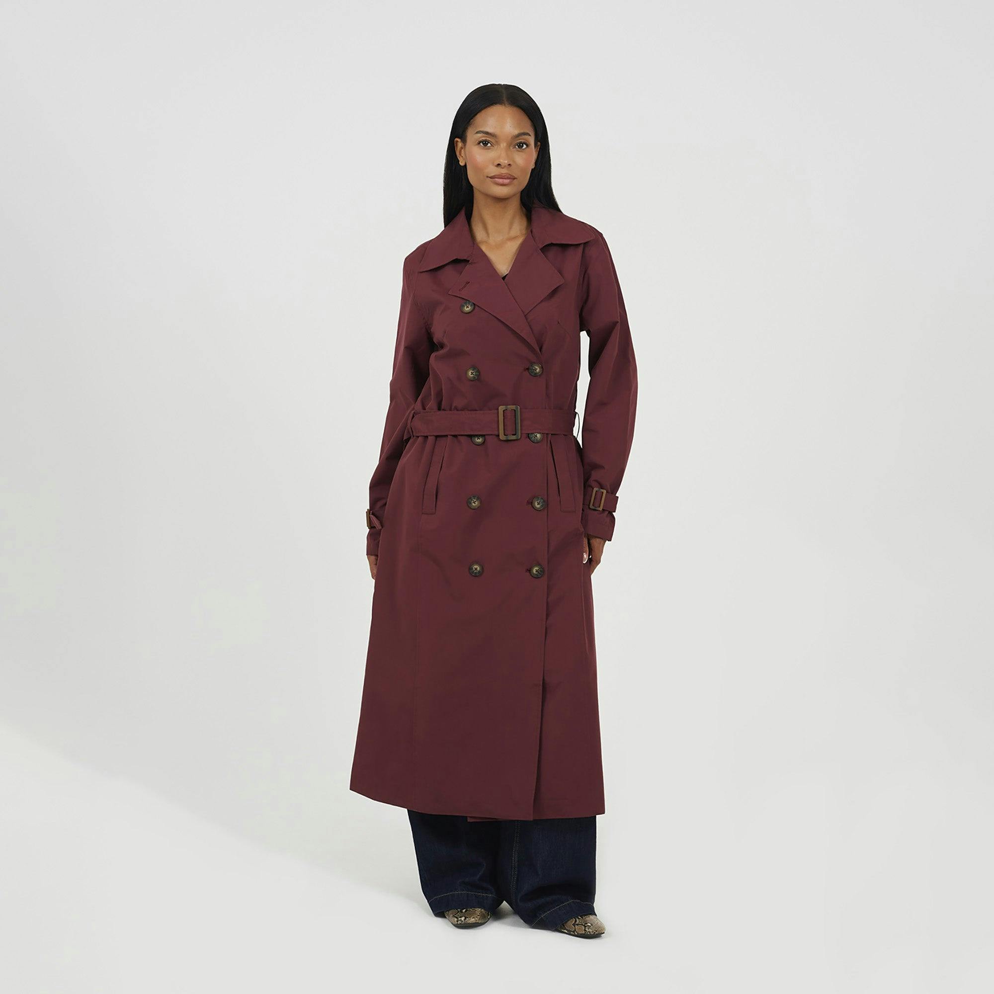 Brave Soul Burgundy Double-Breasted Longline Trench Coat - 14