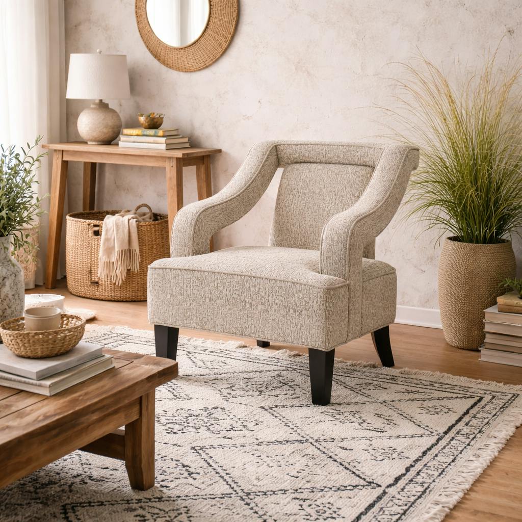 Wyld Haus Cream Letterkenny Upholstered Chenille Armchair