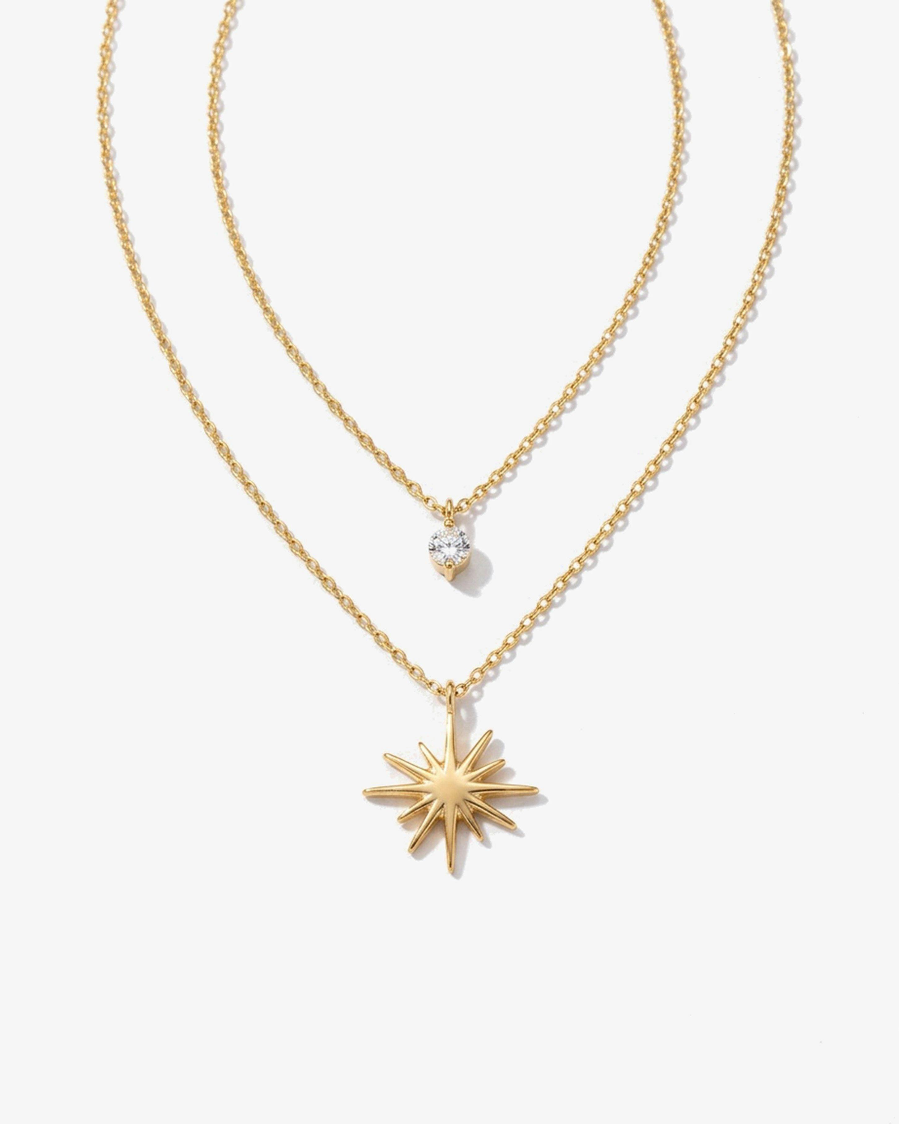 Elk & Bloom Gold 14K Double Star Diamanté Pendant Necklace - No Thank You
