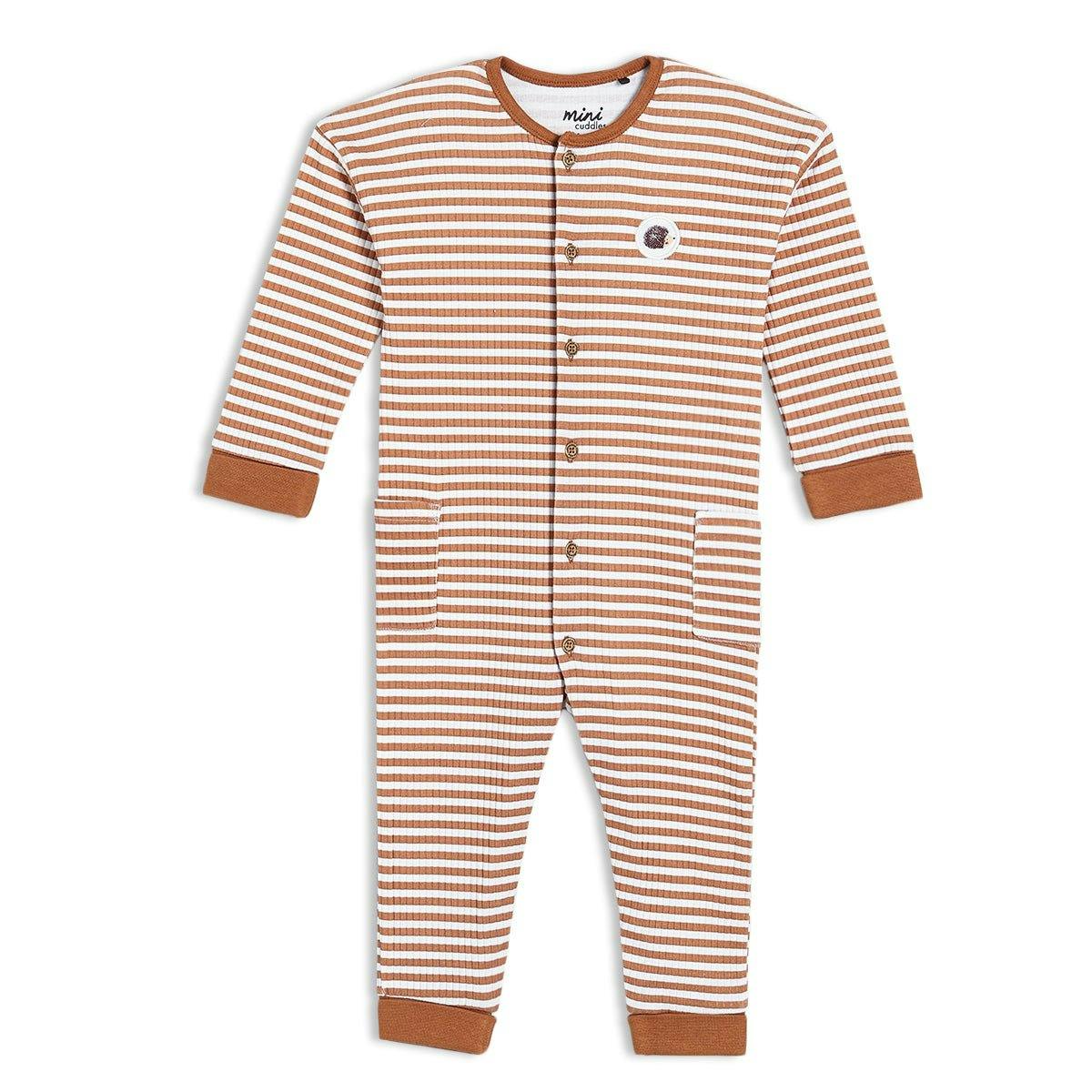 Mini Cuddles Unisex Infant Brown Baby Striped Romper, - Nb